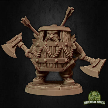 Dwarf Warrior Miniature, Klaus the Barrel | Tabletop RPG Miniature | Miniatures of Madness | Roleplaying 3D Printed Fantasy Mini - 3DPrintDen