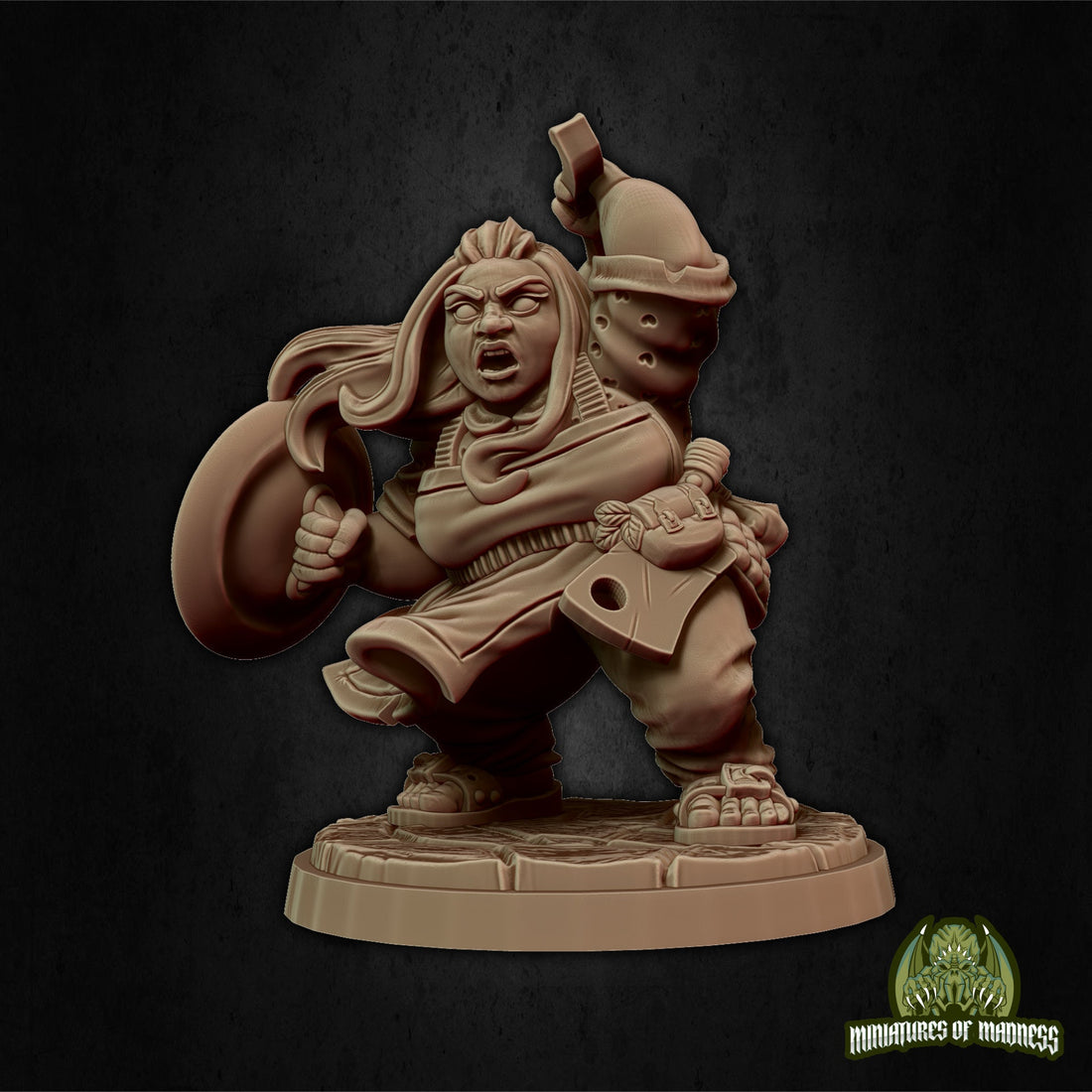 Female Dwarf Warrior Miniature, Mimma the Housewife | Tabletop RPG Miniature | Miniatures of Madness | Roleplaying 3D Printed Fantasy Mini - 3DPrintDen