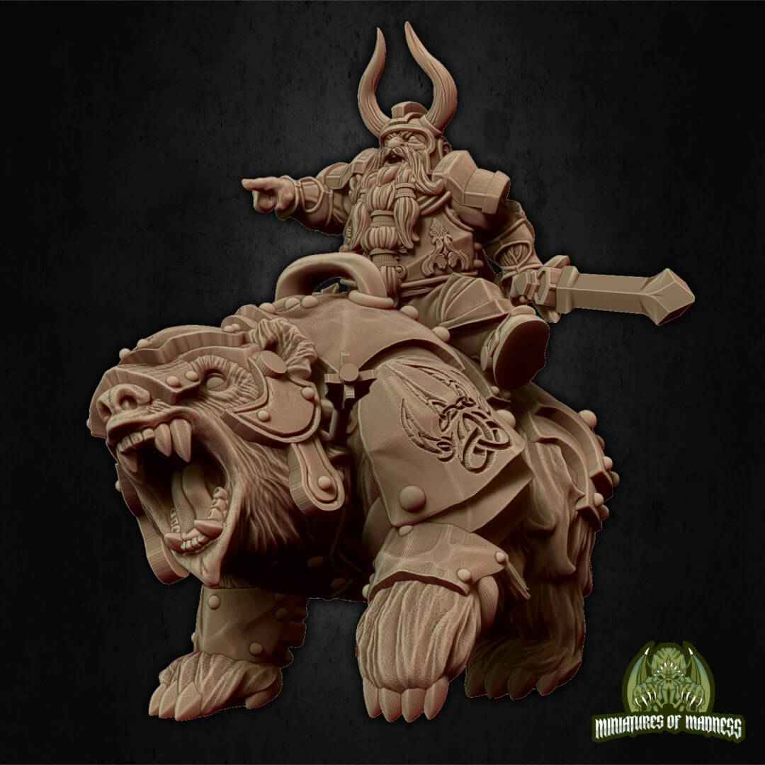 Warbear Mount, Dwarf Rider | Tabletop RPG Miniature | Miniatures of Madness | Roleplaying 3D Printed Fantasy Mini - 3DPrintDen