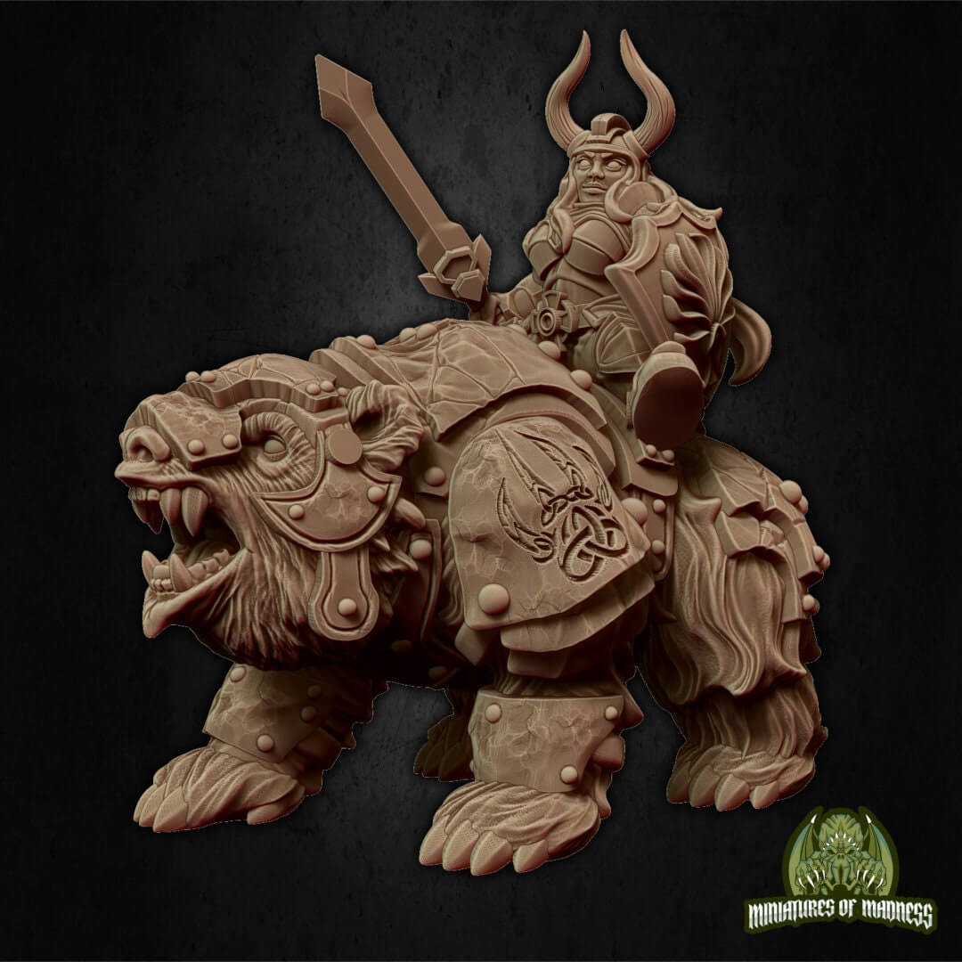 Warbear Mount, Dwarf Rider | Tabletop RPG Miniature | Miniatures of Madness | Roleplaying 3D Printed Fantasy Mini - 3DPrintDen