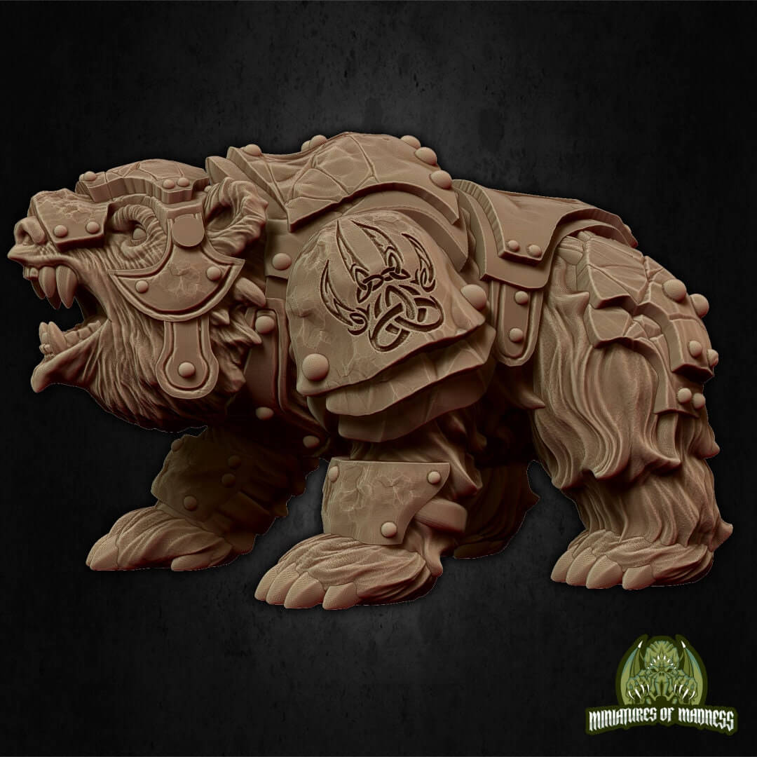 Warbear Mount, Dwarf Rider | Tabletop RPG Miniature | Miniatures of Madness | Roleplaying 3D Printed Fantasy Mini - 3DPrintDen