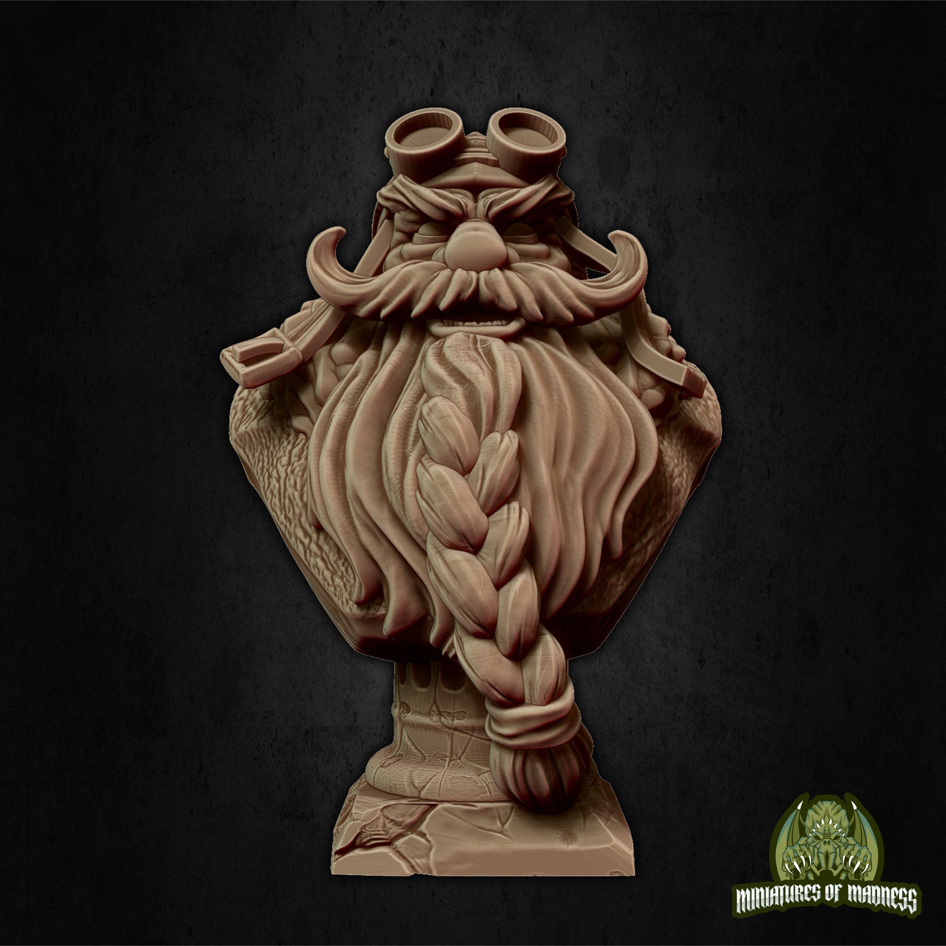 Dwarf Aviator Bust | Tabletop RPG Miniature | Miniatures of Madness | Roleplaying 3D Printed Fantasy Mini - 3DPrintDen