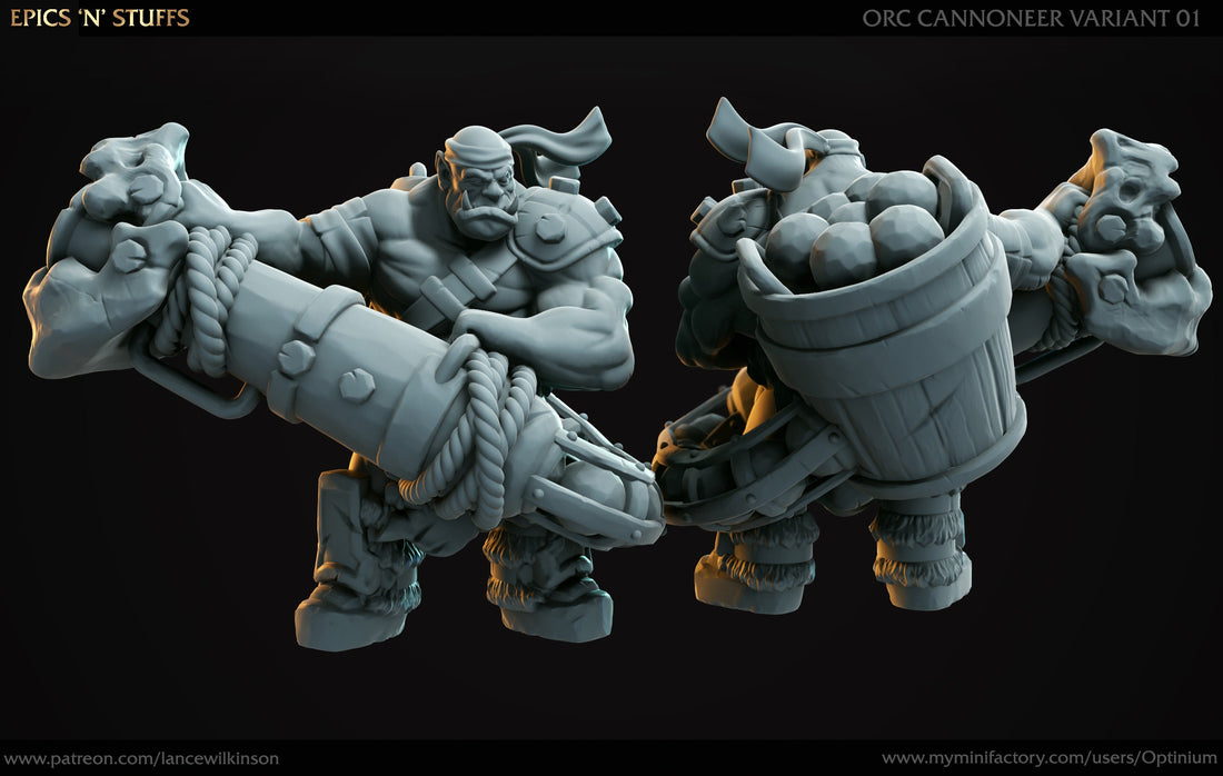 Orc Cannoneer | Tabletop RPG Miniature | Epic 'N' Stuff | Roleplaying 3D Printed Fantasy Mini - 3DPrintDen