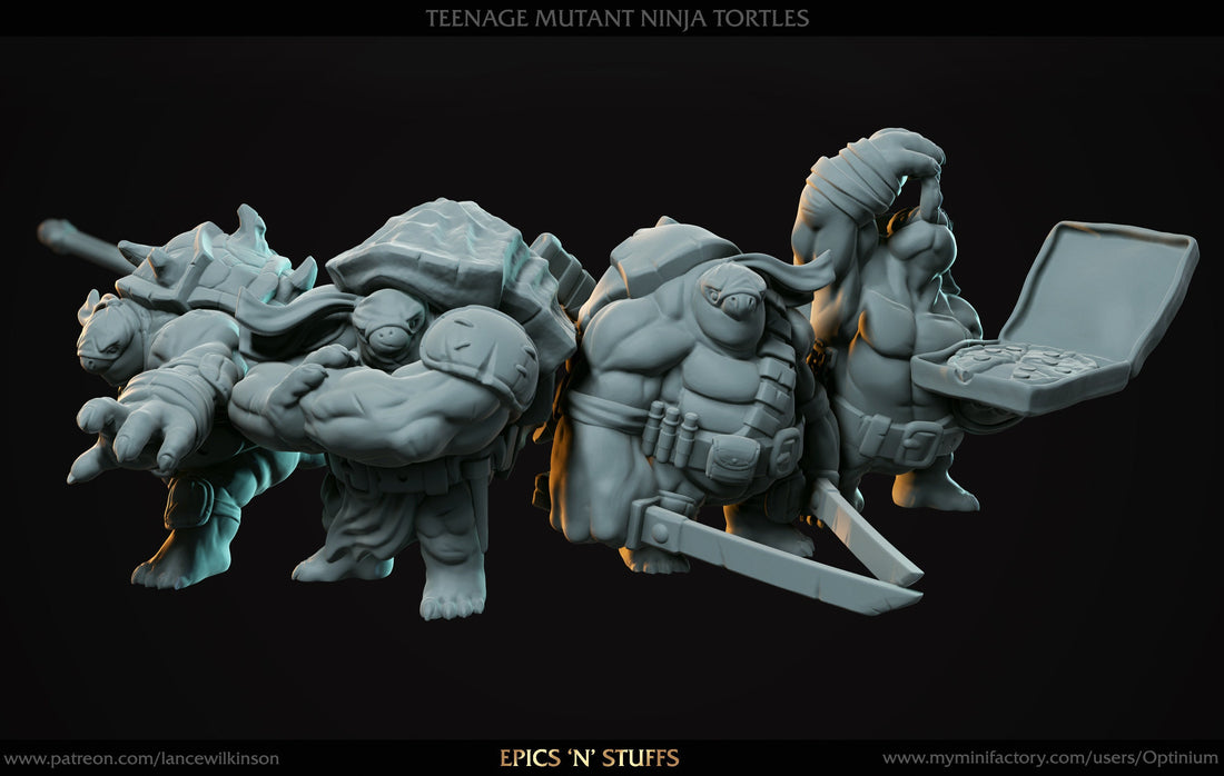 TMNT Tortles Miniature | Tabletop RPG Miniature | Epic 'N' Stuff | Roleplaying 3D Printed Fantasy Mini - 3DPrintDen