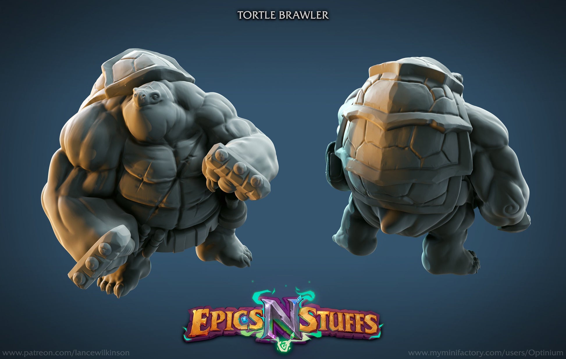 Tortle Brawler Miniature | Tabletop RPG Miniature | Epic 'N' Stuff | Roleplaying 3D Printed Fantasy Mini - 3DPrintDen