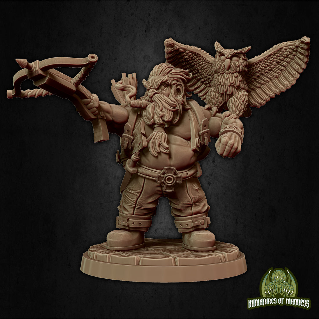 Dwarf Ranger Miniature, Big Holin Longlook | Tabletop RPG Miniature | Miniatures of Madness | Roleplaying 3D Printed Fantasy Mini - 3DPrintDen