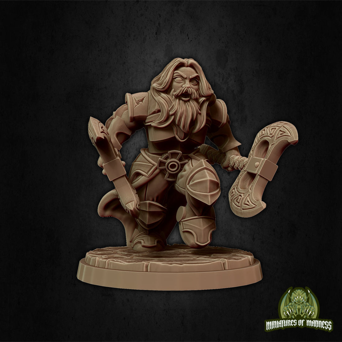 Female Dwarf Warrior Miniature, Kinessa the Fury | Tabletop RPG Miniature | Miniatures of Madness | Roleplaying 3D Printed Fantasy Mini - 3DPrintDen