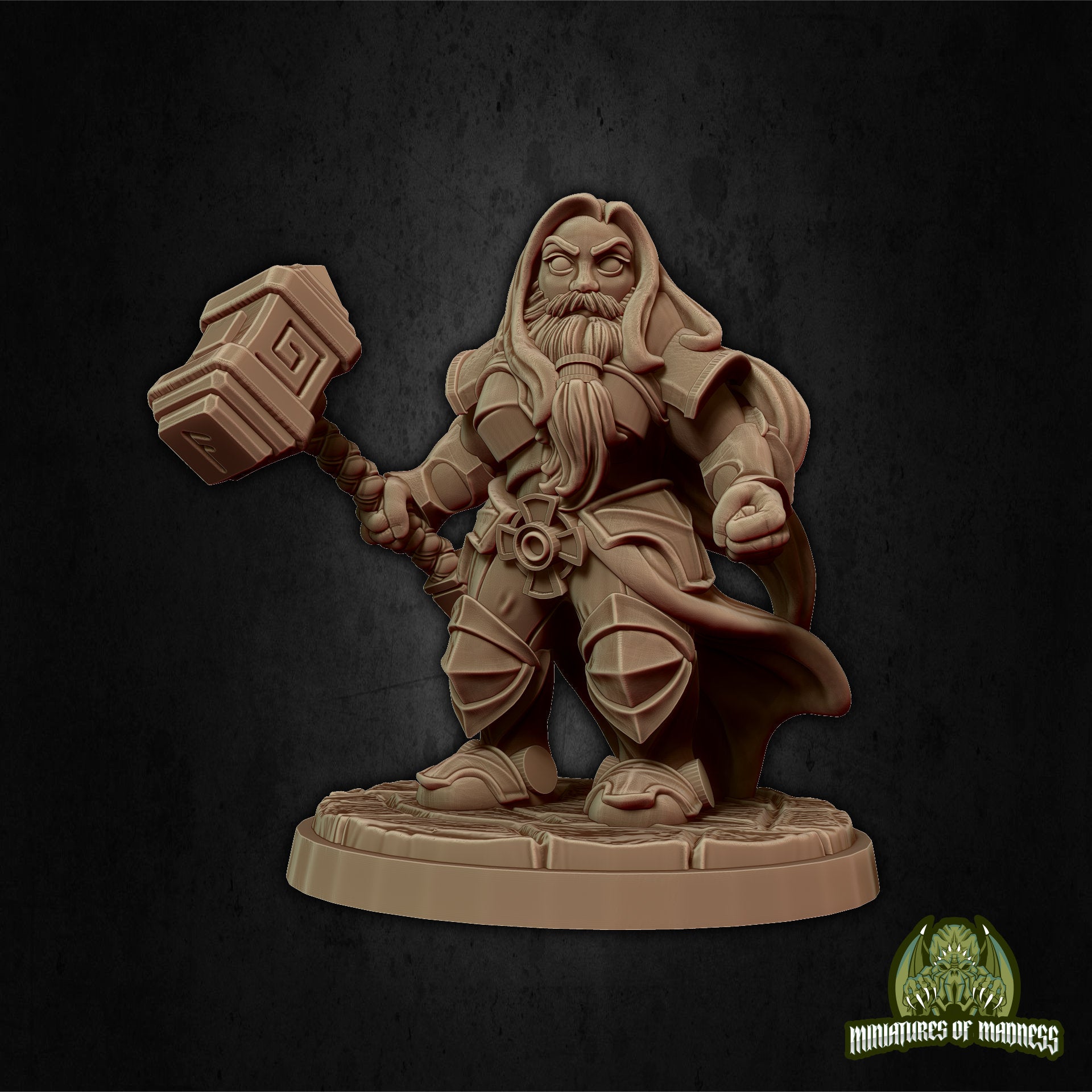 Female Dwarf Warrior Miniature, Malyan the Proud | Tabletop RPG Miniature | Miniatures of Madness | Roleplaying 3D Printed Fantasy Mini - 3DPrintDen