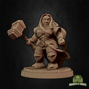 Female Dwarf Warrior Miniature, Malyan the Proud | Tabletop RPG Miniature | Miniatures of Madness | Roleplaying 3D Printed Fantasy Mini - 3DPrintDen