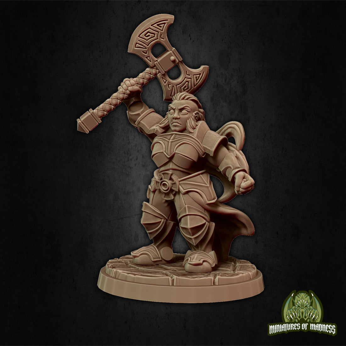 Female Dwarf Warrior Miniature, Rilonna Ironmind | Tabletop RPG Miniature | Miniatures of Madness | Roleplaying 3D Printed Fantasy Mini - 3DPrintDen