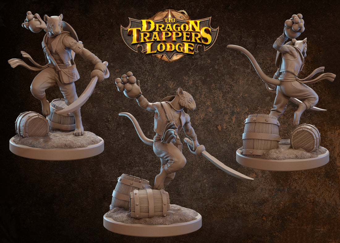 Ratman Rogue Miniature, Lee | Tabletop RPG Miniature | Dragon Trappers Lodge | Roleplaying 3D Printed Fantasy Mini - 3DPrintDen