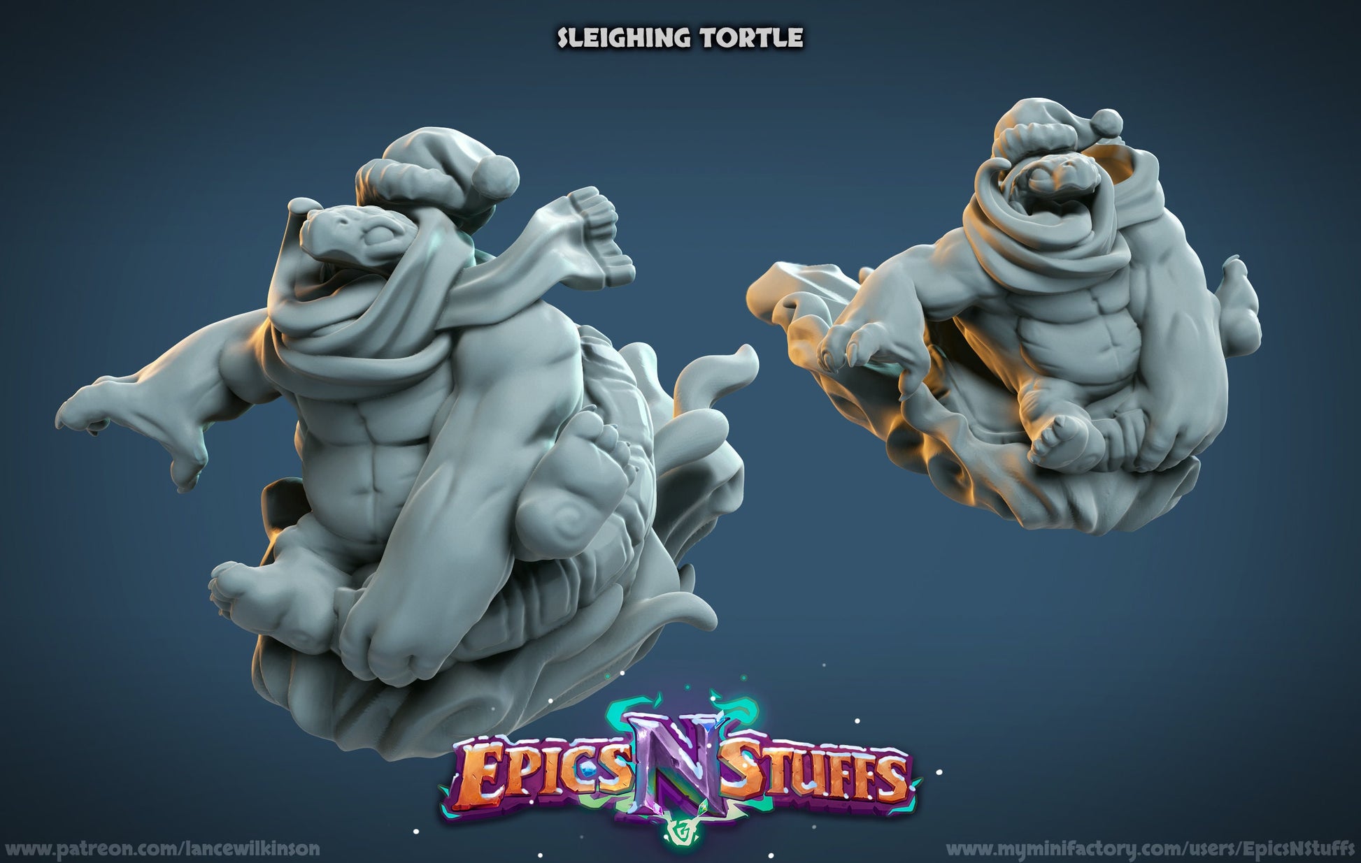 Sleighing Tortle | Tabletop RPG Miniature | Epic 'N' Stuff | Roleplaying 3D Printed Fantasy Mini - 3DPrintDen