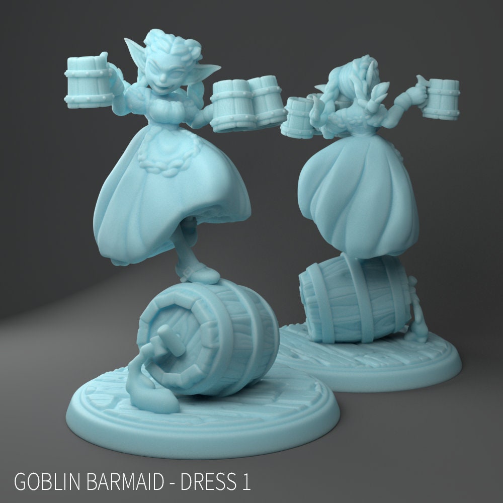 Goblin Barmaid Miniature | Twin Goddess Miniatures | Tabletop RPG Miniature | Roleplaying 3D Printed Fantasy Mini - 3DPrintDen