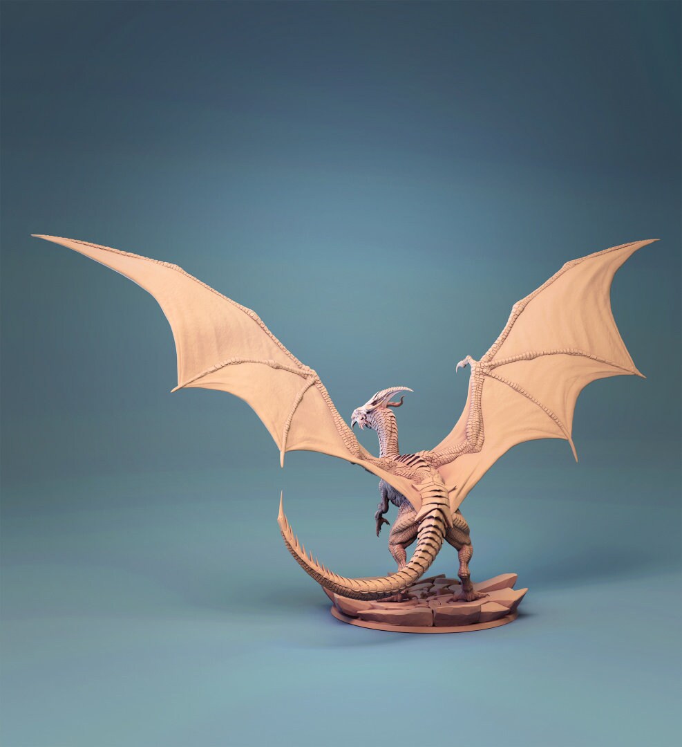 Ancient White Dragon Miniature | Tabletop RPG Miniature | Rescale Miniature | Roleplaying 3D Printed Fantasy Mini - 3DPrintDen