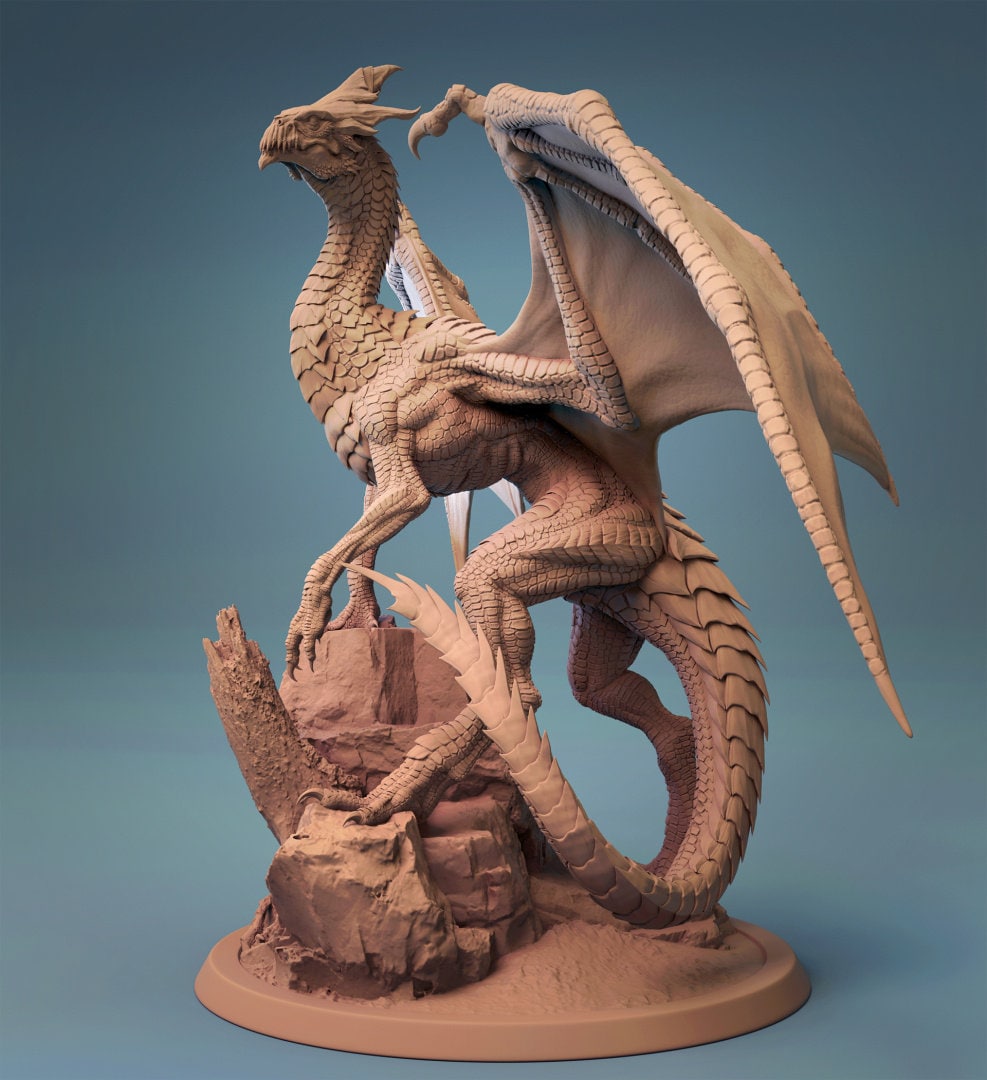 Young White Dragon | Tabletop RPG Miniature | Rescale Miniature | Roleplaying 3D Printed Fantasy Mini - 3DPrintDen