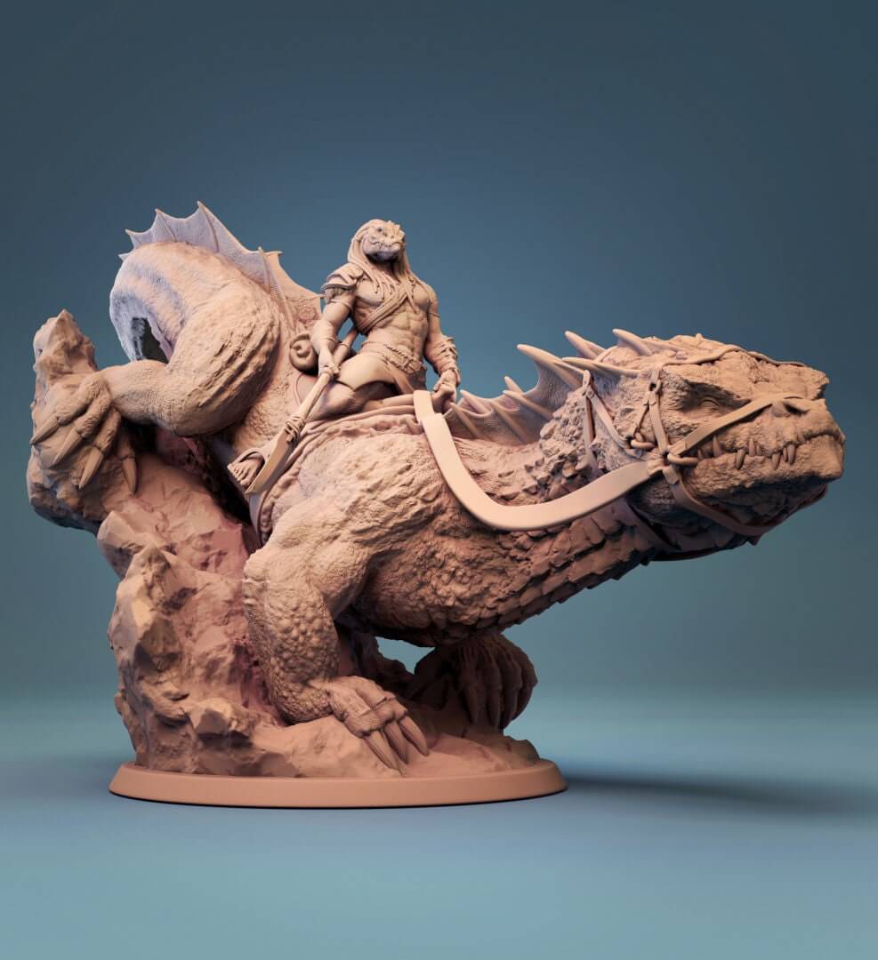 Giant Lizard Mount Miniature | Tabletop RPG Miniature | Rescale Miniature | Roleplaying 3D Printed Fantasy Mini - 3DPrintDen