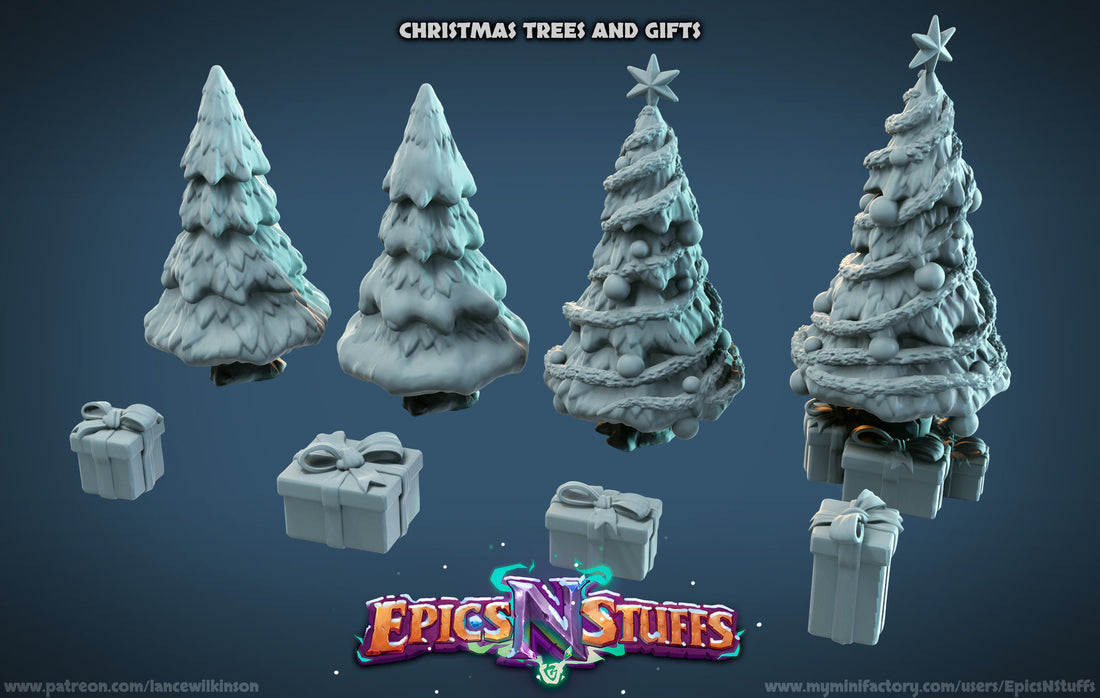 Christmas Trees and Gifts | Tabletop RPG Miniature | Epic 'N' Stuff | Roleplaying 3D Printed Fantasy Mini - 3DPrintDen