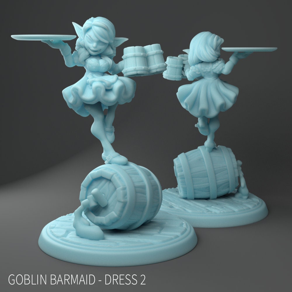 Goblin Barmaid Miniature | Twin Goddess Miniatures | Tabletop RPG Miniature | Roleplaying 3D Printed Fantasy Mini - 3DPrintDen