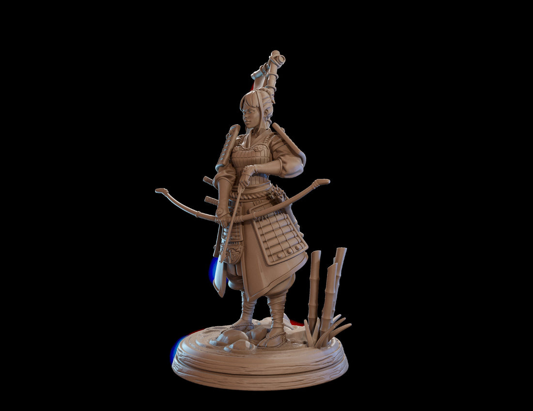 Female Samurai Archer Miniature, Sakura | Tabletop RPG Miniature | Dragon Trappers Lodge | Roleplaying 3D Printed Fantasy Mini - 3DPrintDen