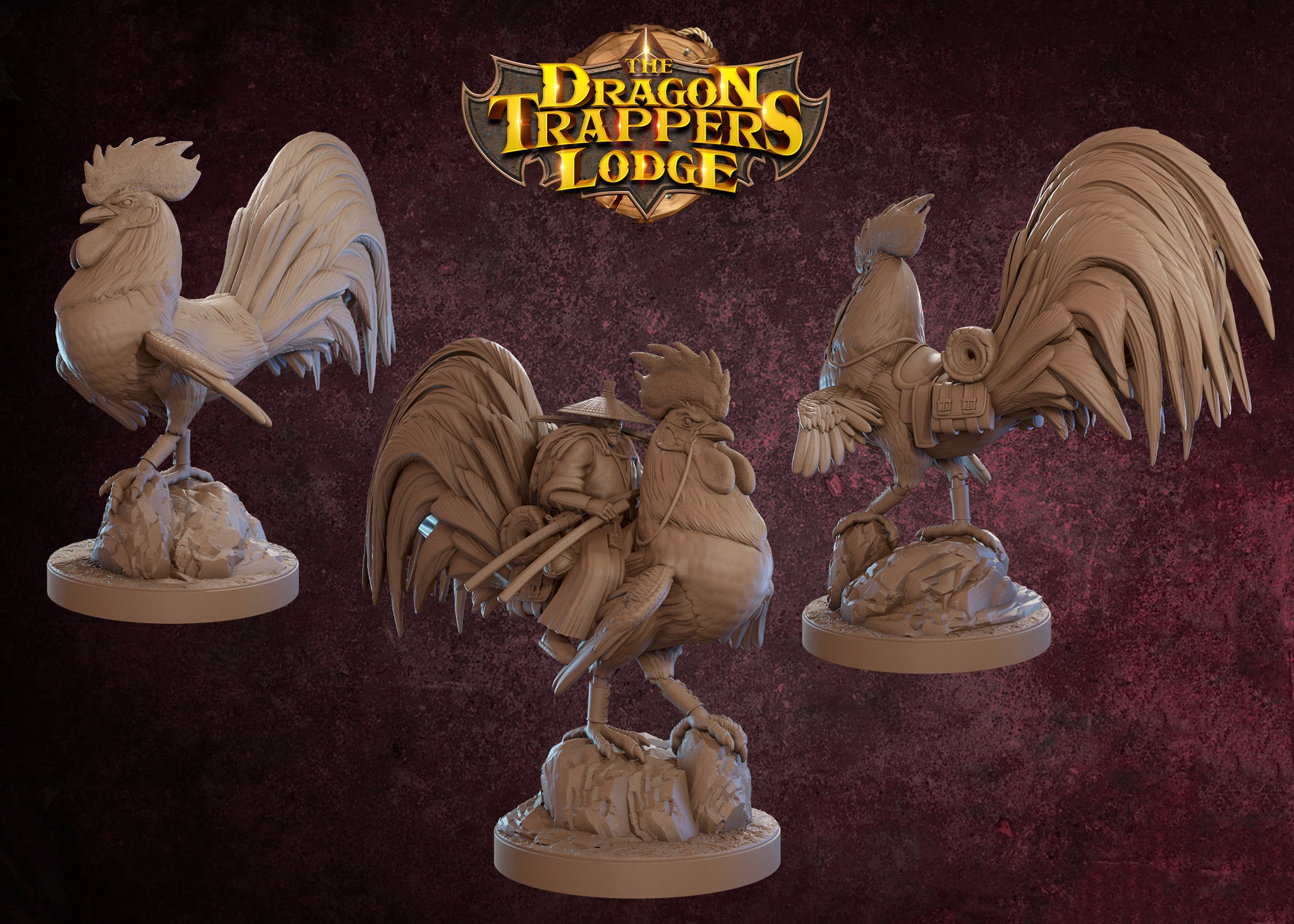 Rooster Mount Miniature, Yengshi | Tabletop RPG Miniature | Dragon Trappers Lodge | Roleplaying 3D Printed Fantasy Mini - 3DPrintDen