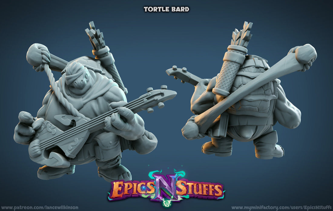 Tortle Bard Miniature | Tabletop RPG Miniature | Epic 'N' Stuff | Roleplaying 3D Printed Fantasy Mini - 3DPrintDen