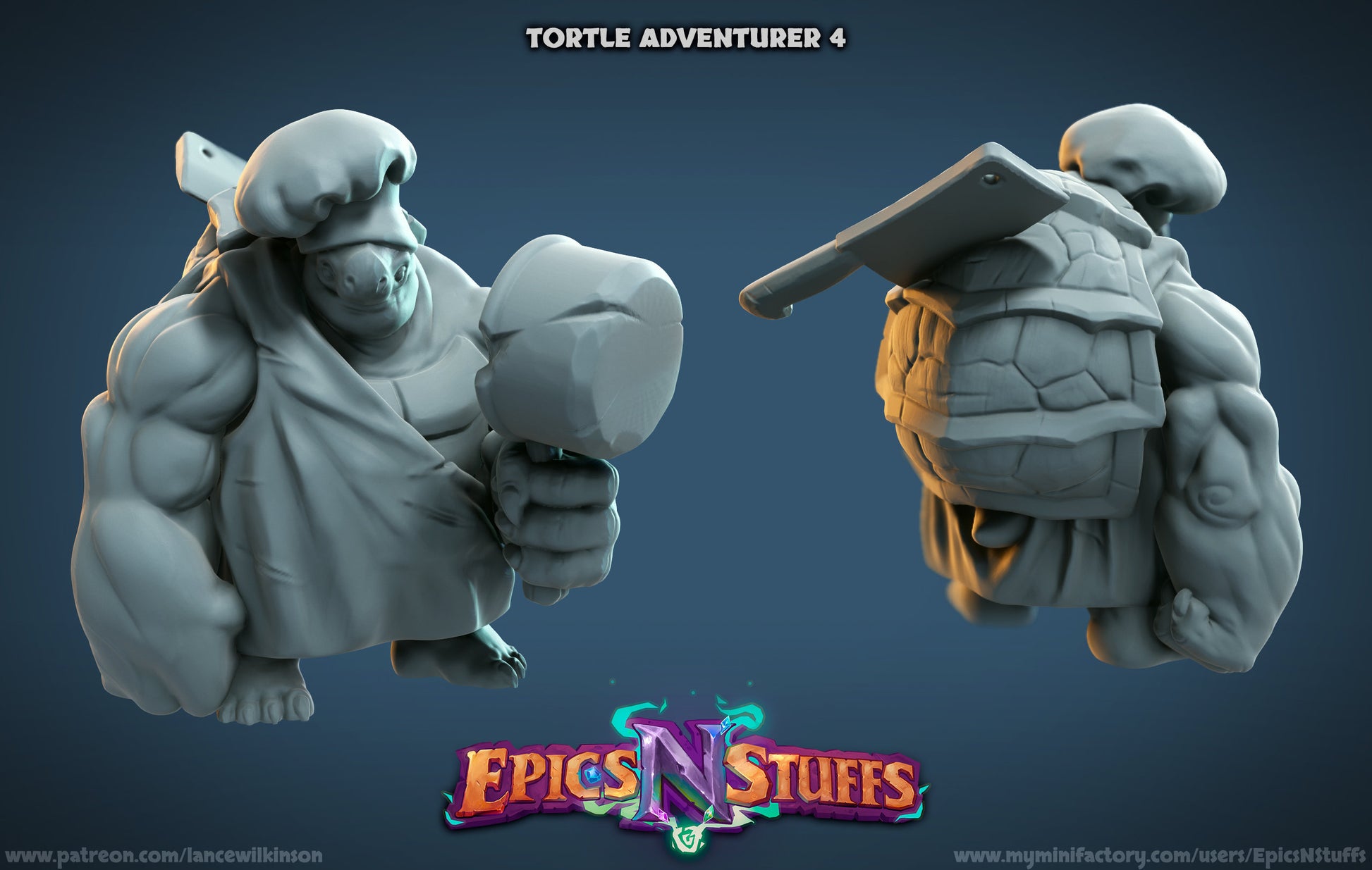 Tortle Adventurer Miniature | Tabletop RPG Miniature | Epic 'N' Stuff | Roleplaying 3D Printed Fantasy Mini - 3DPrintDen