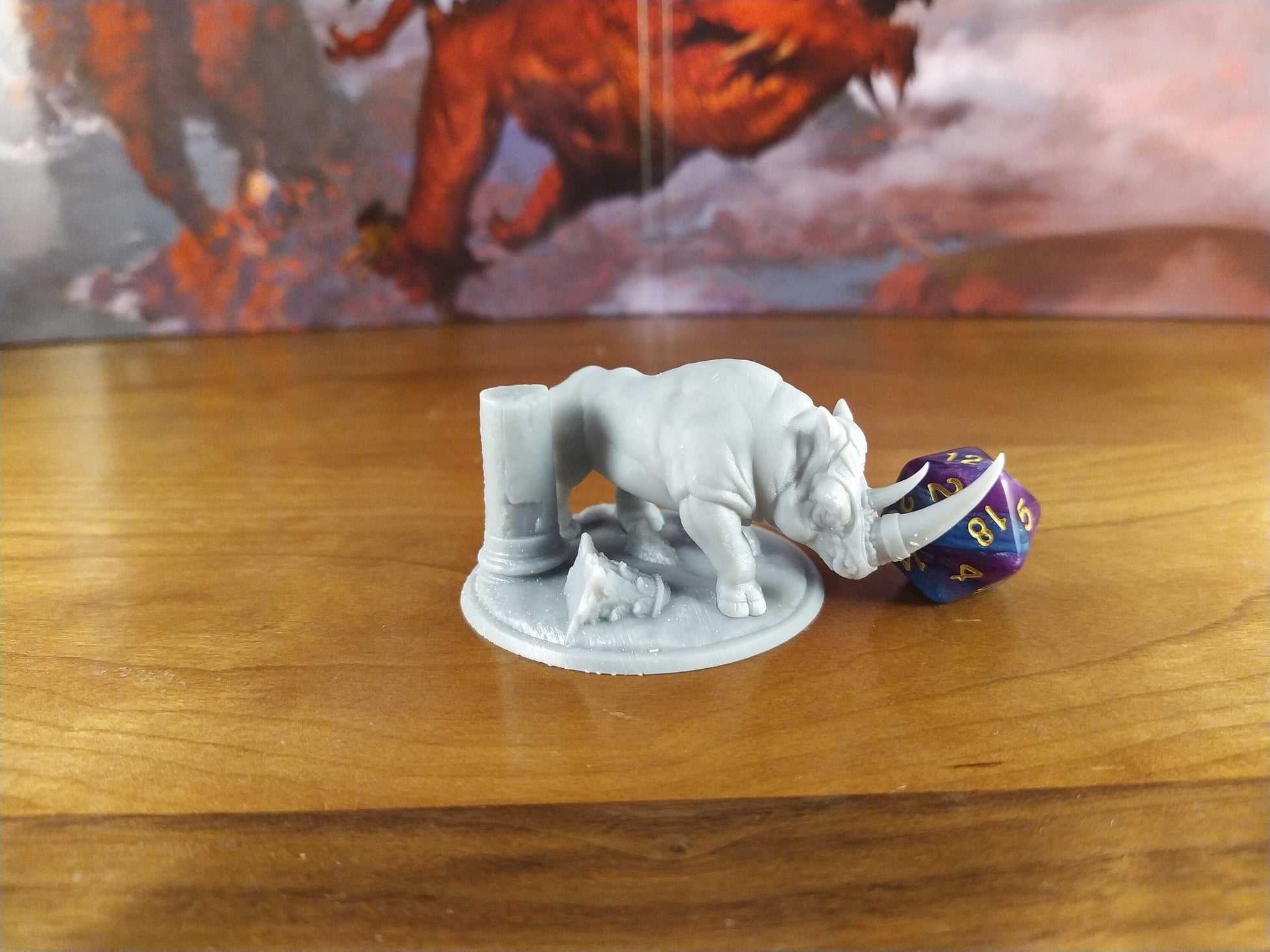 Rhinoceros Rider Miniature | Tabletop RPG Miniature | Rescale Miniature | Roleplaying 3D Printed Fantasy Mini - 3DPrintDen