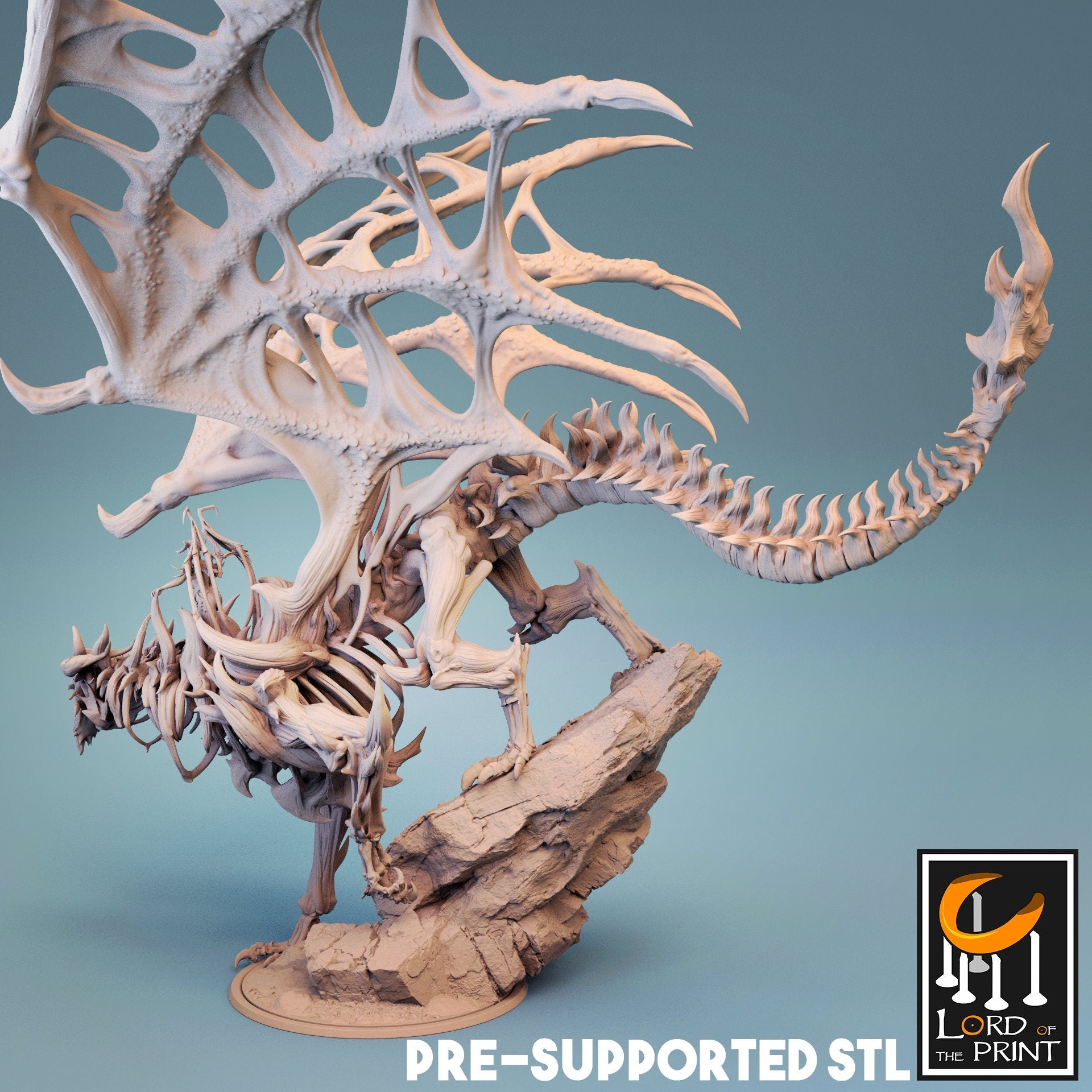 Undead Dragon Miniature | Tabletop RPG Miniature | Rescale Miniature | Roleplaying 3D Printed Fantasy Mini - 3DPrintDen