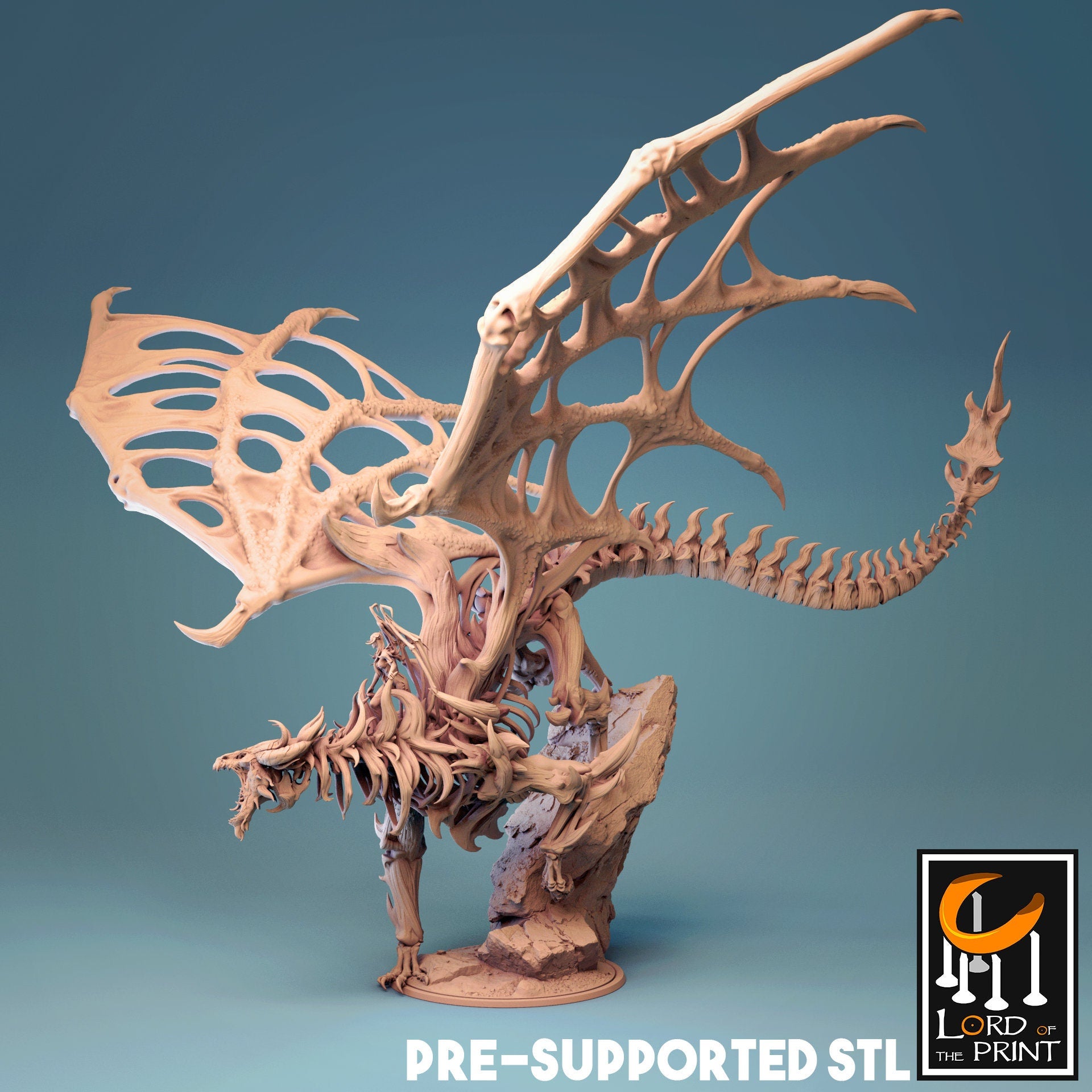 Undead Dragon Miniature | Tabletop RPG Miniature | Rescale Miniature | Roleplaying 3D Printed Fantasy Mini - 3DPrintDen