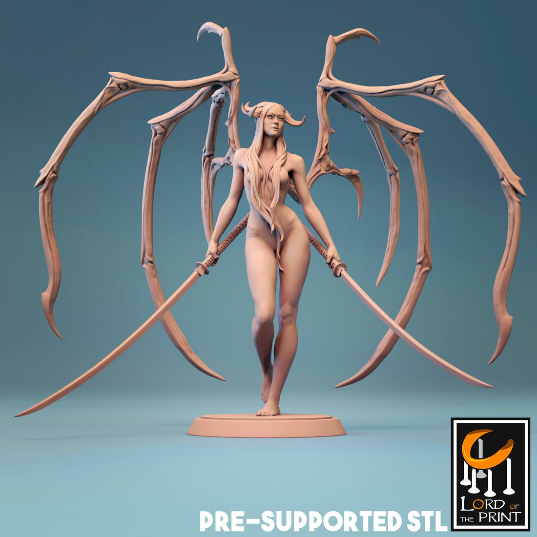 Succubus Fighter Miniature | Tabletop RPG Miniature | Rescale Miniature | Roleplaying 3D Printed Fantasy Mini - 3DPrintDen