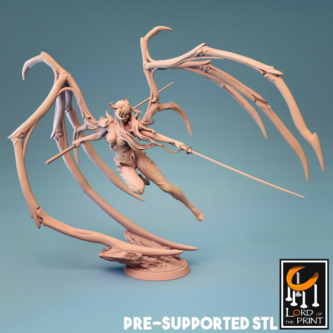 Succubus Fighter Miniature | Tabletop RPG Miniature | Rescale Miniature | Roleplaying 3D Printed Fantasy Mini - 3DPrintDen