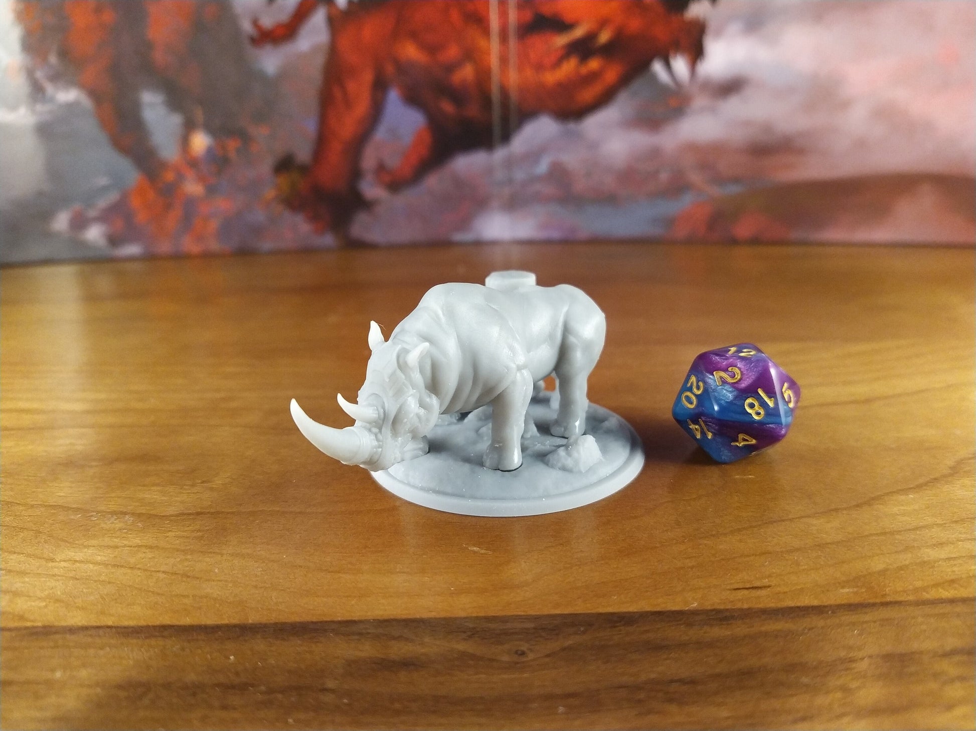 Rhinoceros Rider Miniature | Tabletop RPG Miniature | Rescale Miniature | Roleplaying 3D Printed Fantasy Mini - 3DPrintDen