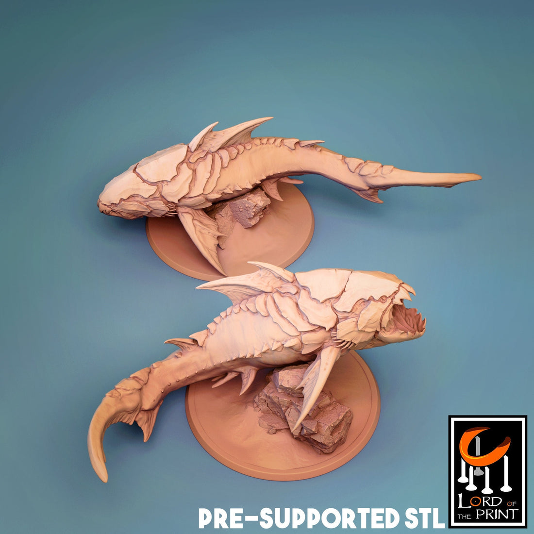 Giant Fish Miniature, Dunkleosaurus | Tabletop RPG Miniature | Rescale Miniature | Roleplaying 3D Printed Fantasy Mini - 3DPrintDen