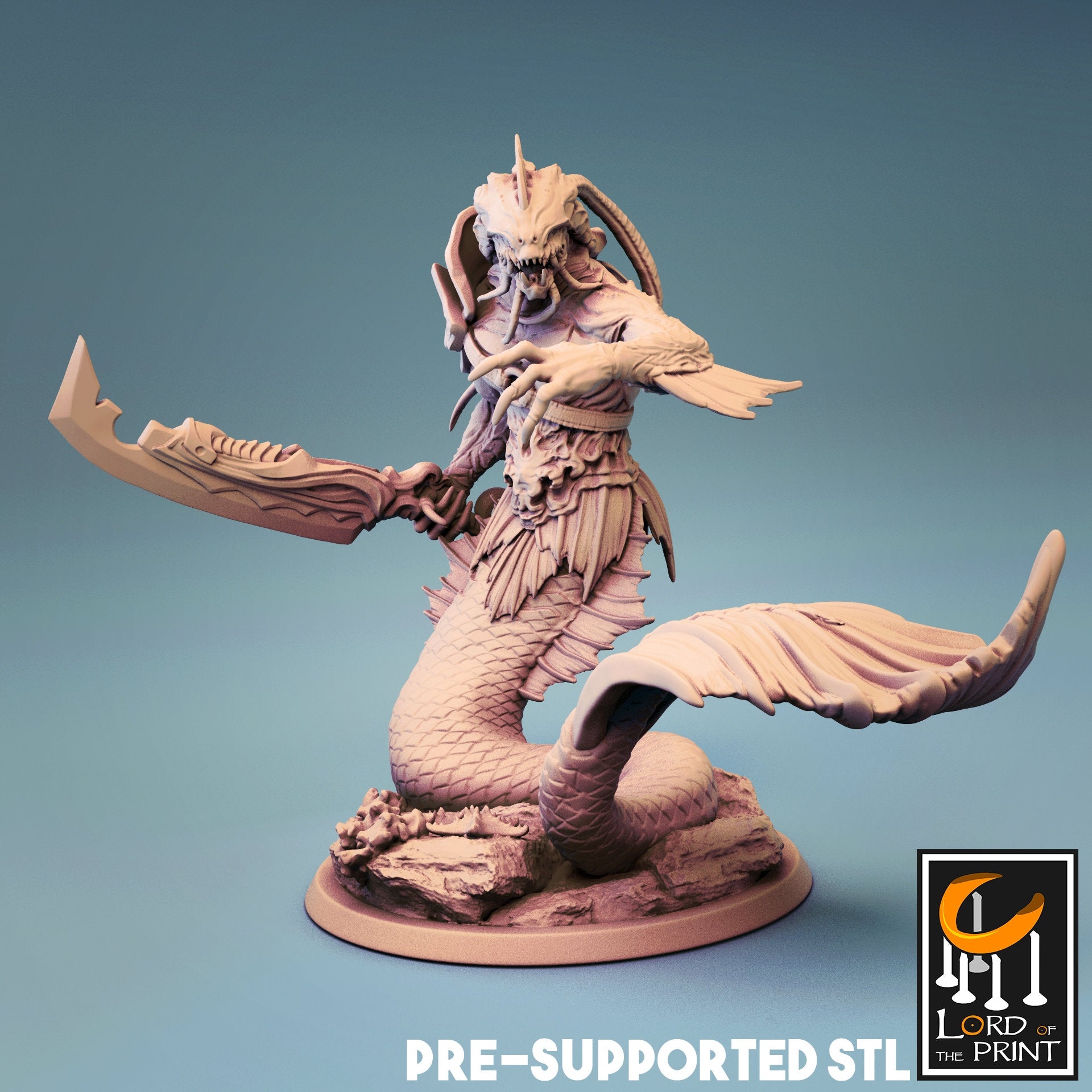 Sea Triton Miniature | Tabletop RPG Miniature | Rescale Miniature | Roleplaying 3D Printed Fantasy Mini - 3DPrintDen