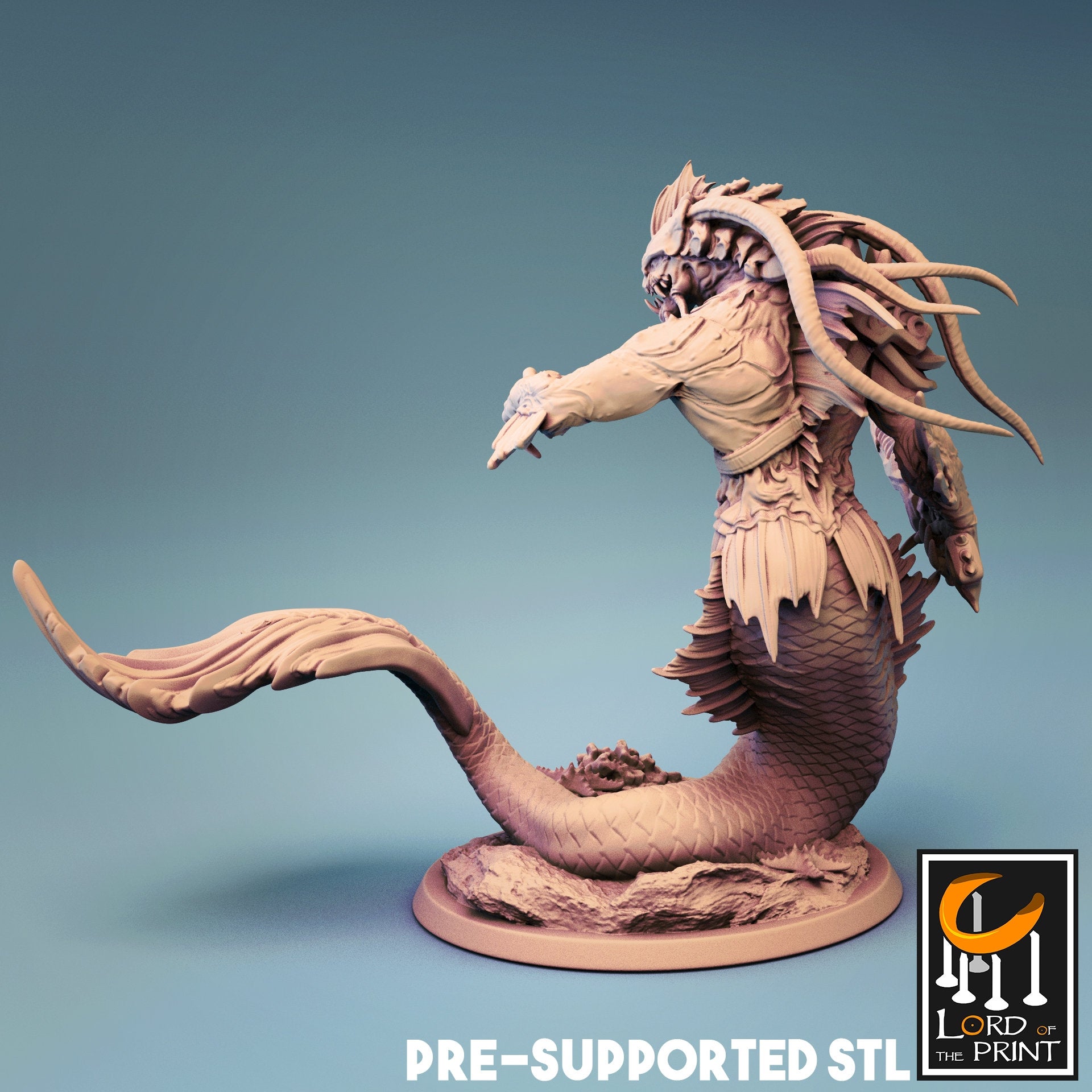 Sea Triton Miniature | Tabletop RPG Miniature | Rescale Miniature | Roleplaying 3D Printed Fantasy Mini - 3DPrintDen