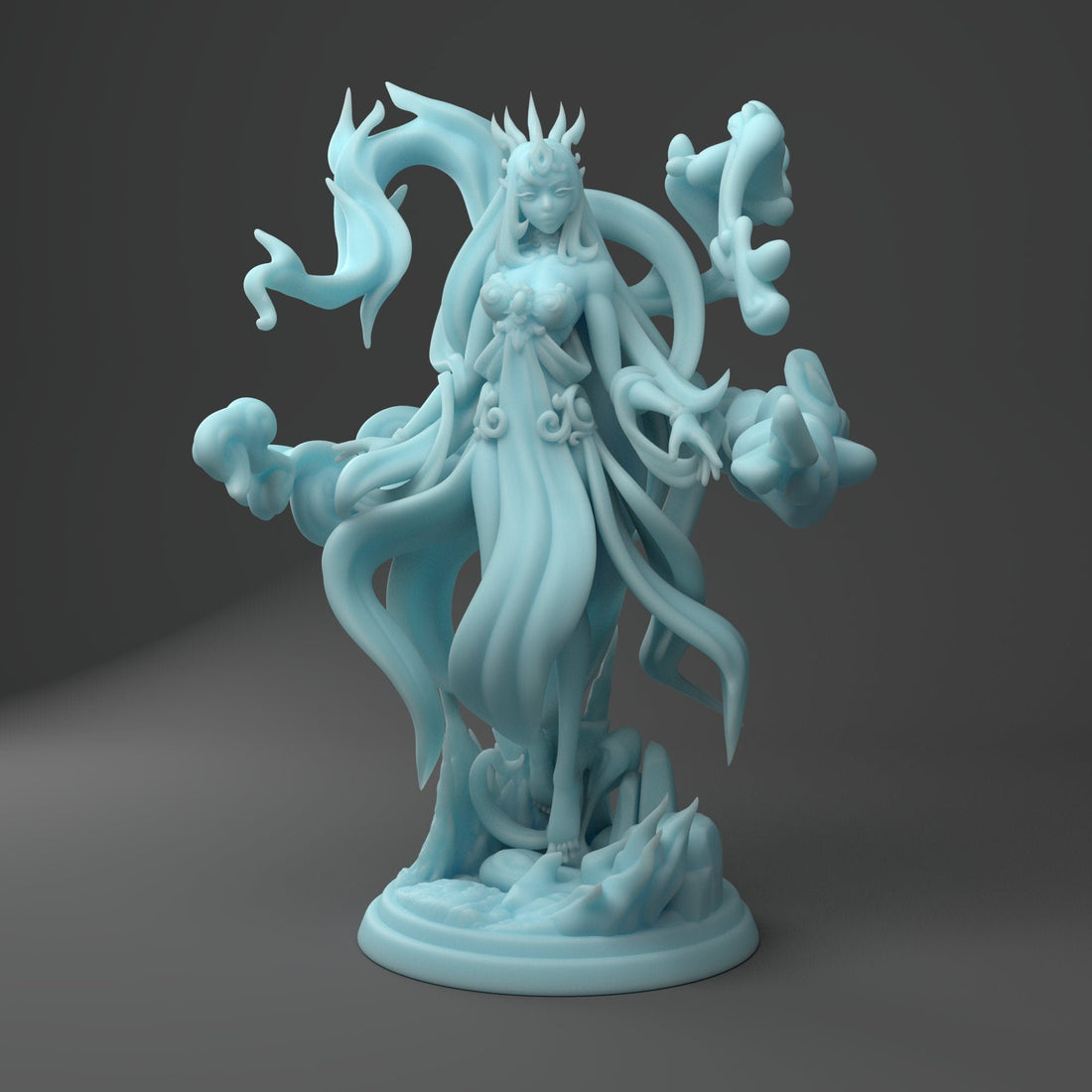 Genasi Queen Miniature | Twin Goddess Miniatures | Tabletop RPG Miniature | Roleplaying 3D Printed Fantasy Mini - 3DPrintDen