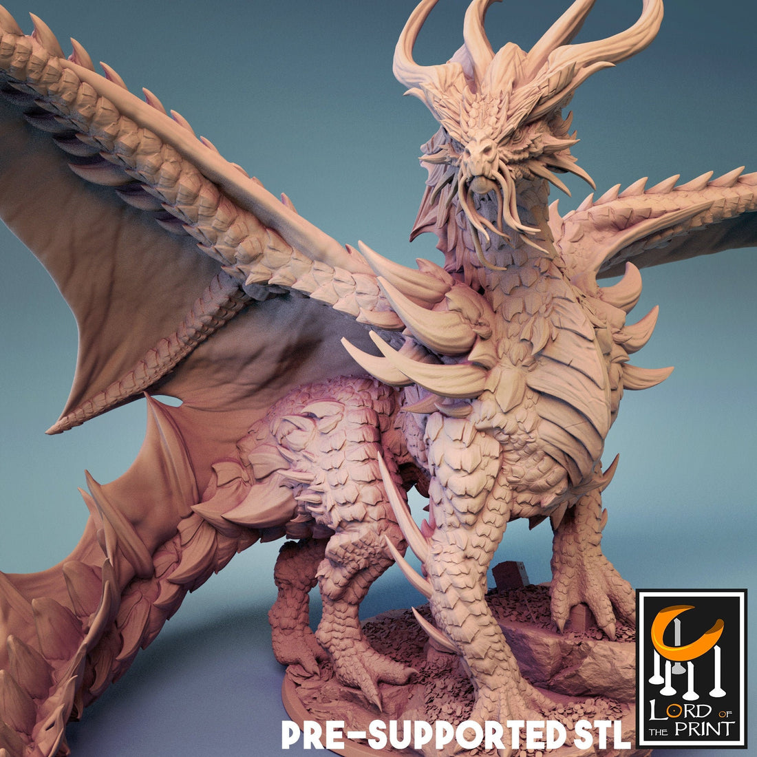 Gold Dragon Miniature | Tabletop RPG Miniature | Rescale Miniature | Roleplaying 3D Printed Fantasy Mini - 3DPrintDen