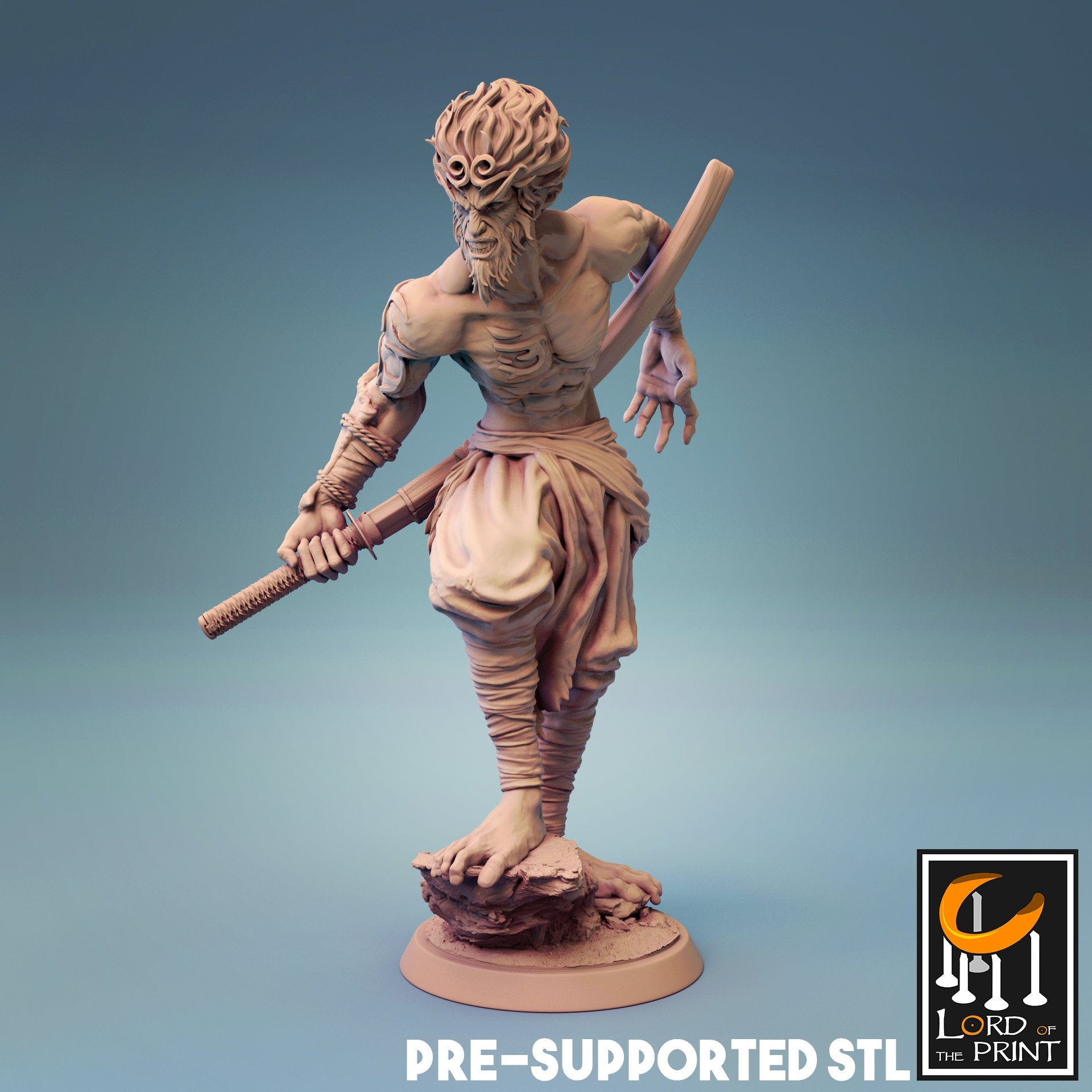 Wukong Miniature | Tabletop RPG Miniature | Rescale Miniature | Roleplaying 3D Printed Fantasy Mini - 3DPrintDen