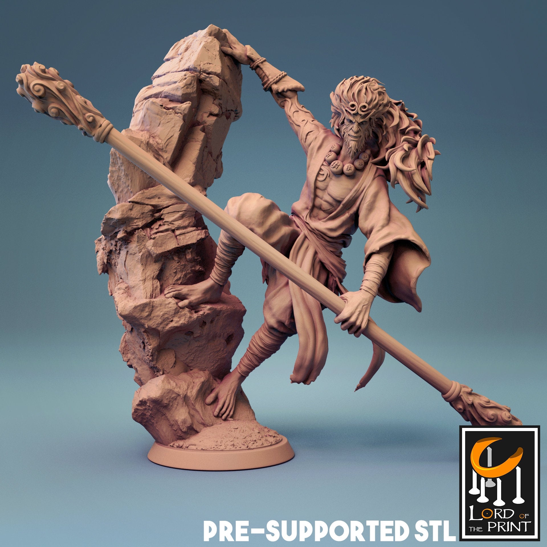 Wukong Miniature | Tabletop RPG Miniature | Rescale Miniature | Roleplaying 3D Printed Fantasy Mini - 3DPrintDen