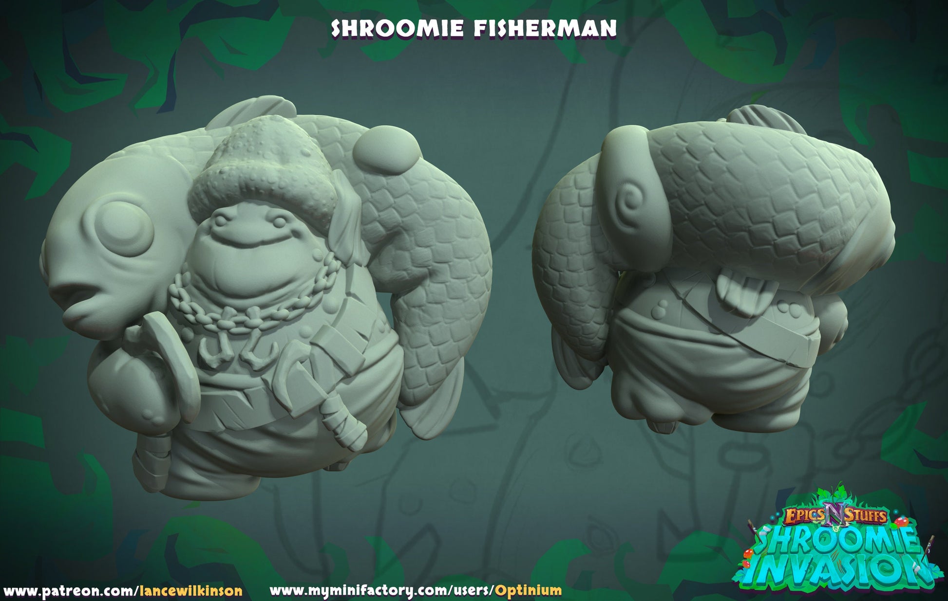 Shroomie Fisherman Miniature | Tabletop RPG Miniature | Epic 'N' Stuff | Roleplaying 3D Printed Fantasy Mini - 3DPrintDen