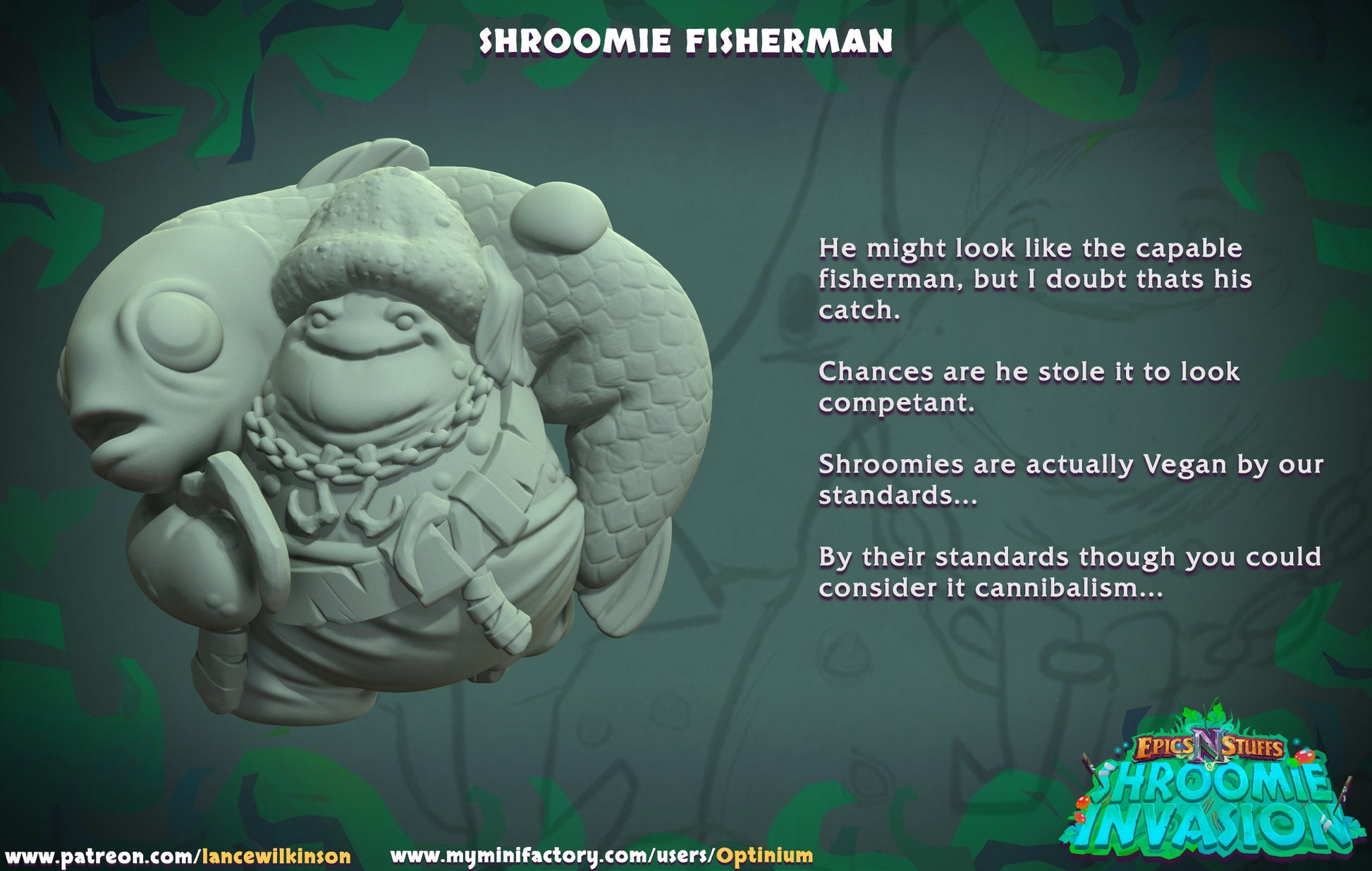 Shroomie Fisherman Miniature | Tabletop RPG Miniature | Epic 'N' Stuff | Roleplaying 3D Printed Fantasy Mini - 3DPrintDen