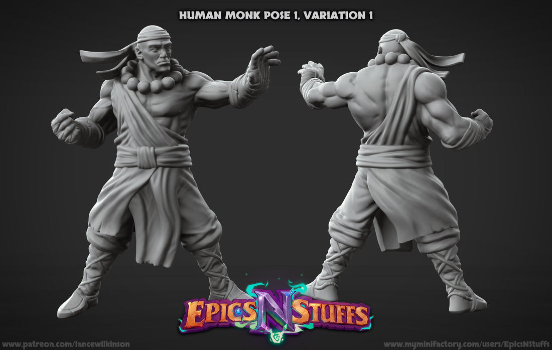 Human Monk Miniature | Tabletop RPG Miniature | Epic 'N' Stuff | Roleplaying 3D Printed Fantasy Mini - 3DPrintDen