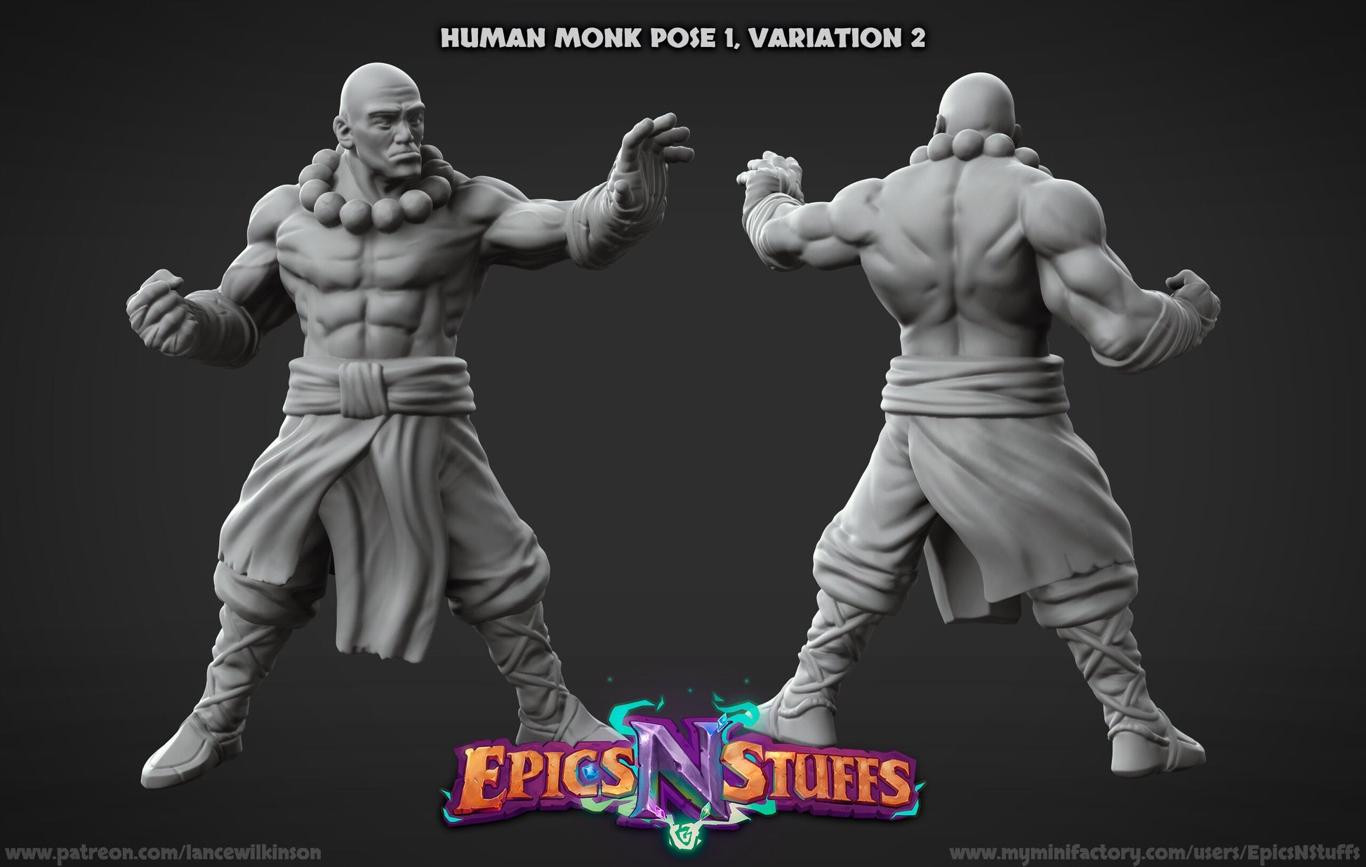 Human Monk Miniature | Tabletop RPG Miniature | Epic 'N' Stuff | Roleplaying 3D Printed Fantasy Mini - 3DPrintDen