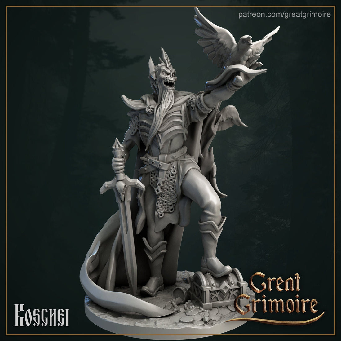 Koschei The Deathless Miniature | Tabletop RPG Miniature | Great Grimoire | Roleplaying 3D Printed Fantasy Mini - 3DPrintDen