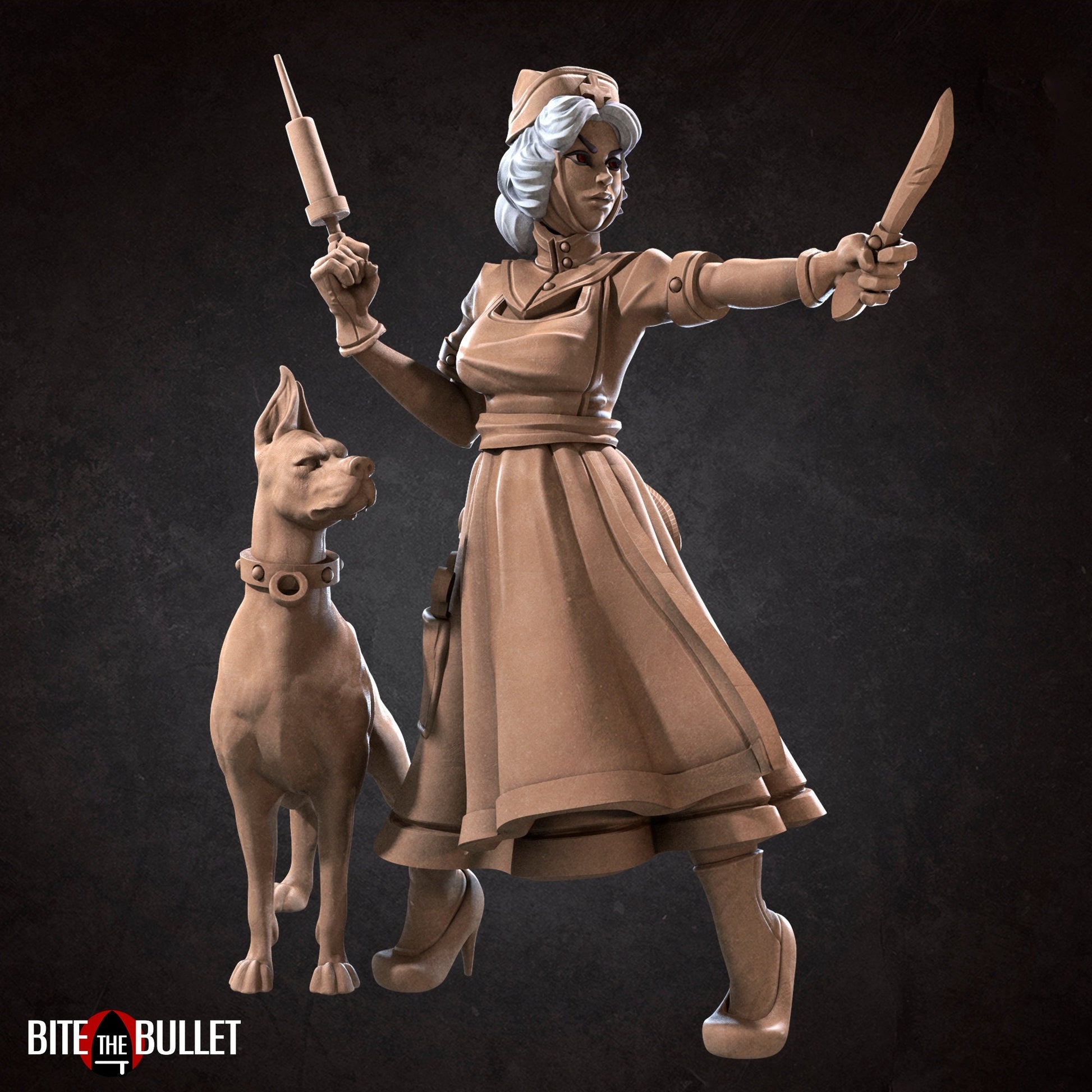 Battle Nurse Miniature, Emilia | Tabletop RPG Miniature | Bite the Bullet | Roleplaying 3D Printed Fantasy Mini - 3DPrintDen