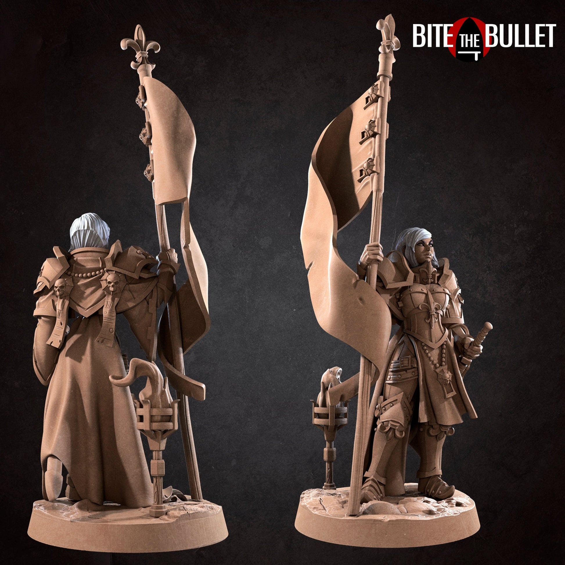 Banner Battlesister Miniature | Tabletop RPG Miniature | Bite the Bullet | Roleplaying 3D Printed Fantasy Mini - 3DPrintDen