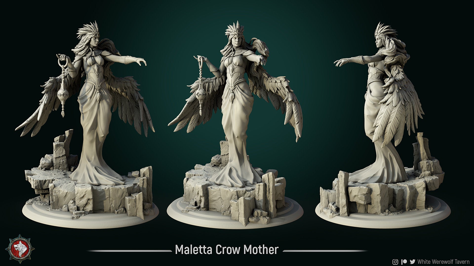 Crow Mother Miniature, Maletta | Tabletop RPG Miniature | White Werewolf Tavern | Roleplaying 3D Printed Fantasy Mini - 3DPrintDen