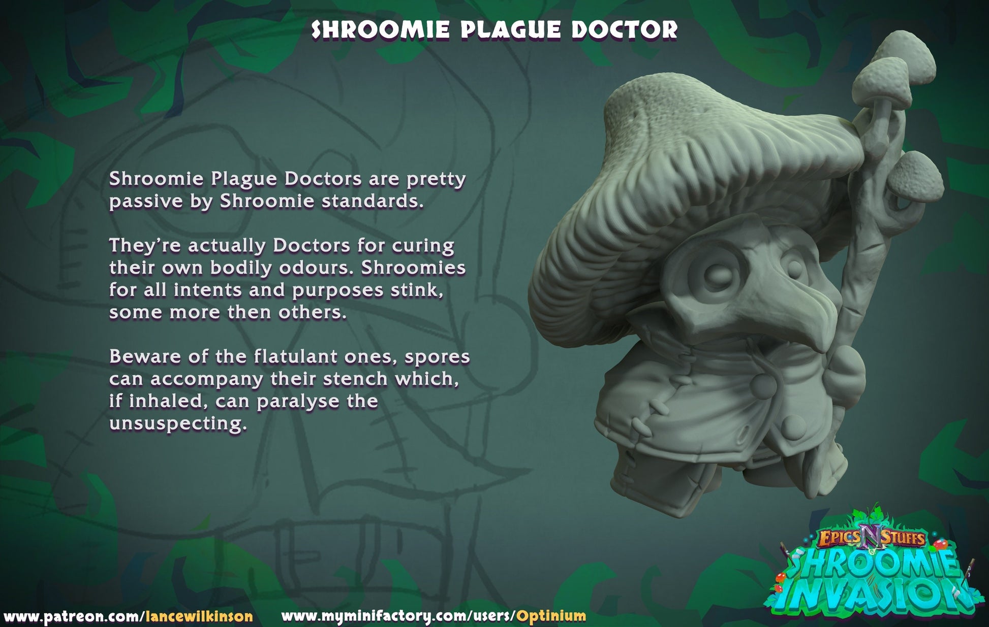 Shroomie Plague Doctor Miniature | Tabletop RPG Miniature | Epic 'N' Stuff | Roleplaying 3D Printed Fantasy Mini - 3DPrintDen