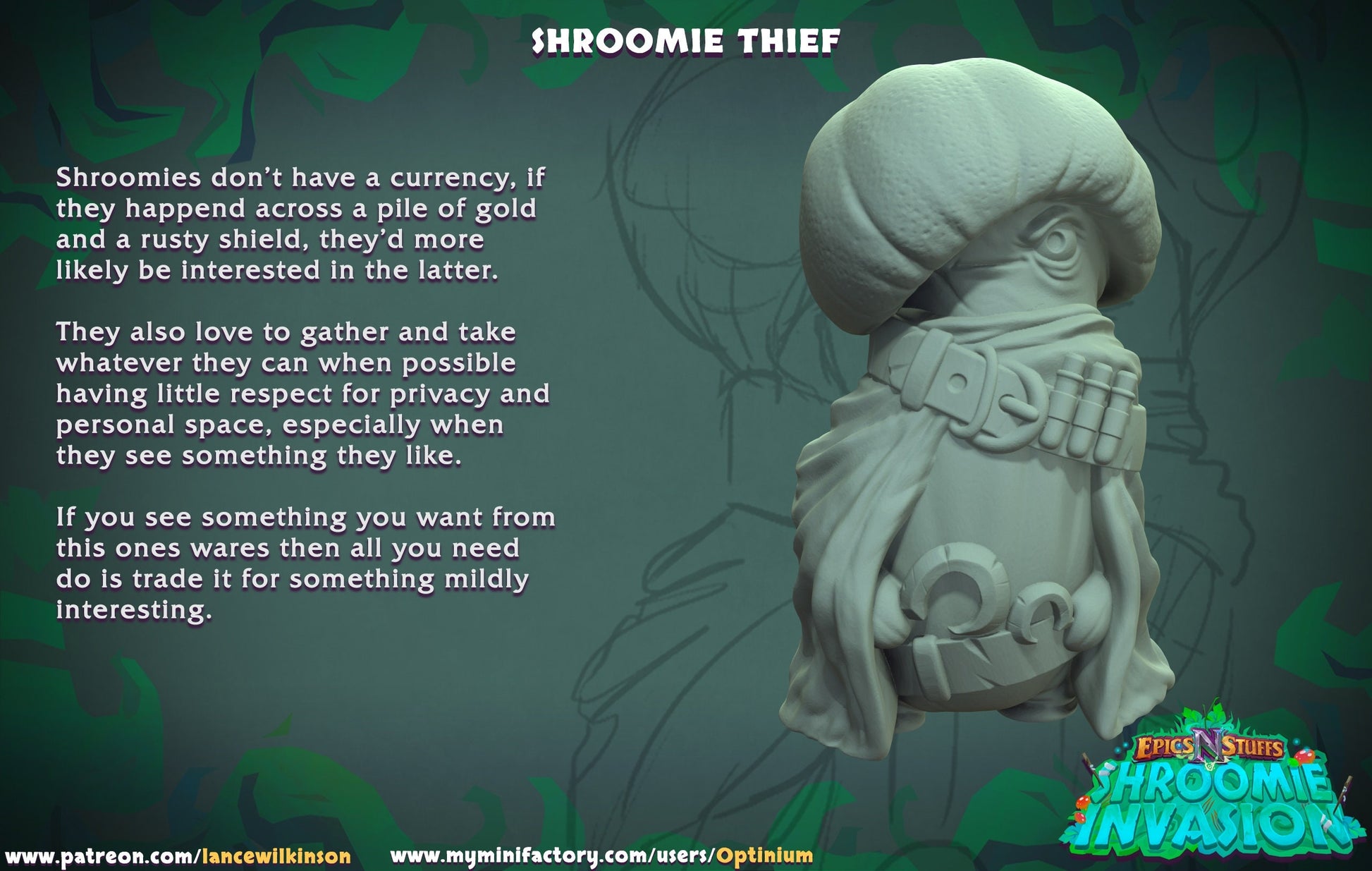 Shroomie Thief Miniature | Tabletop RPG Miniature | Epic 'N' Stuff | Roleplaying 3D Printed Fantasy Mini - 3DPrintDen