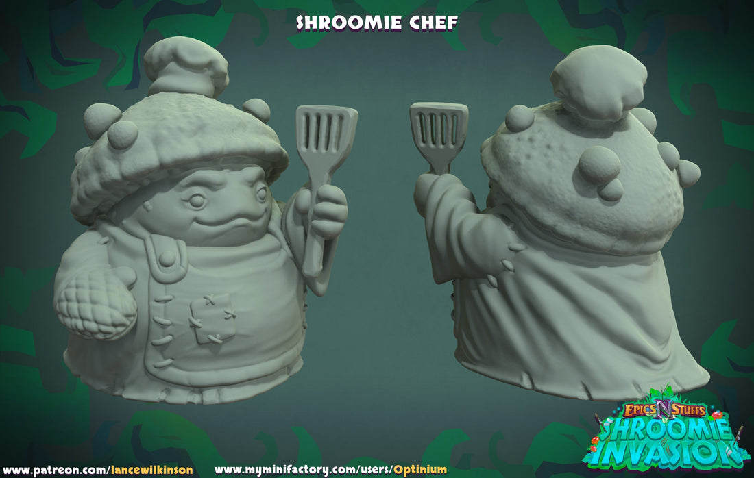 Shroomie Chef Miniature | Tabletop RPG Miniature | Epic 'N' Stuff | Roleplaying 3D Printed Fantasy Mini - 3DPrintDen